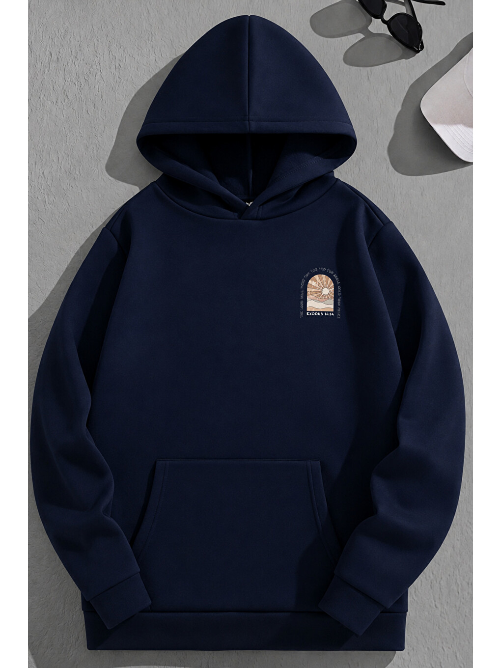 Unisex 3 İplik Pamuklu Lacivert Exodus Bol Kalıp Sweatshirt Hoodie-1