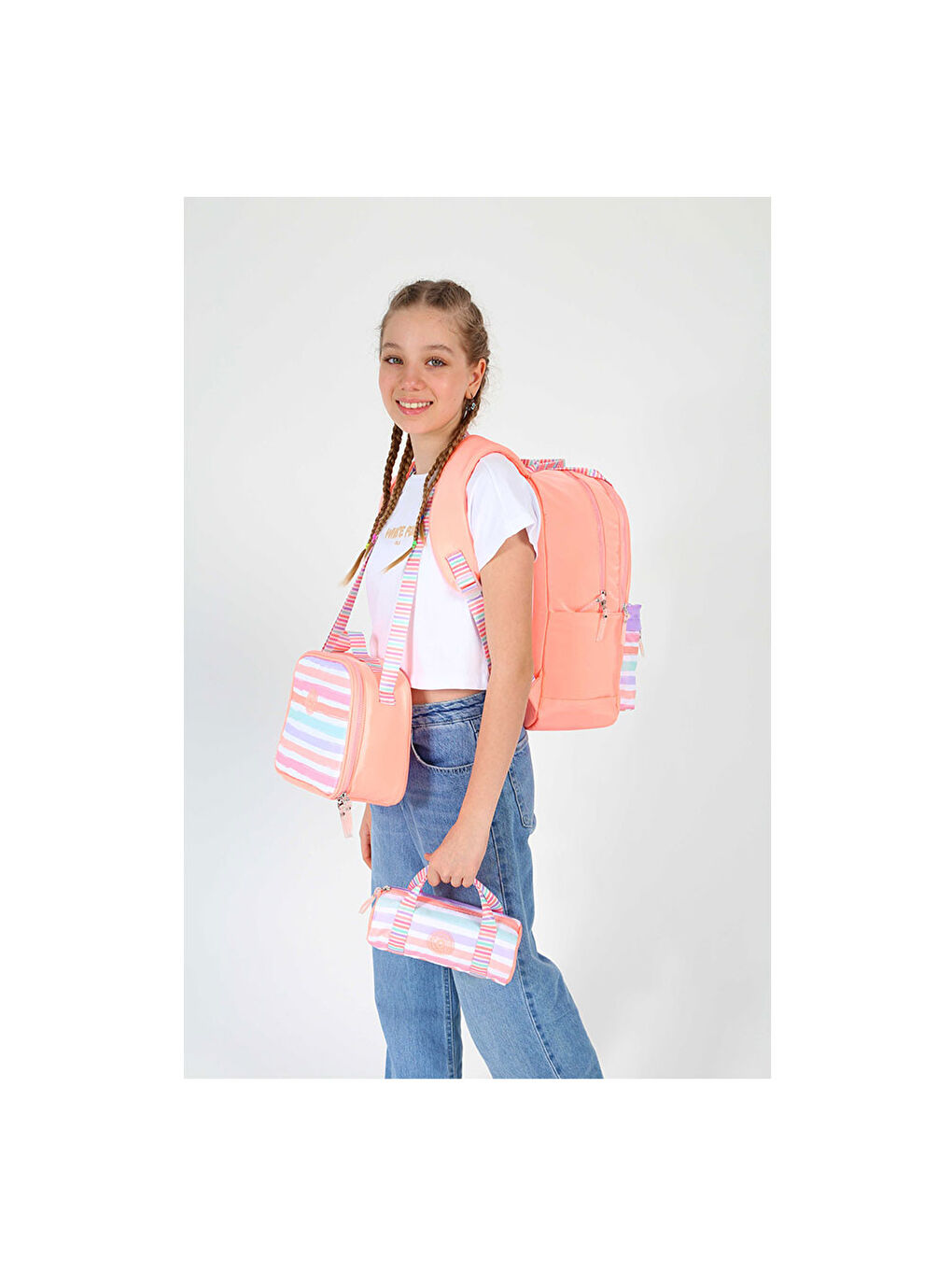 Renksiz Double Stripe Sırt Çantası Salmon K1766-3