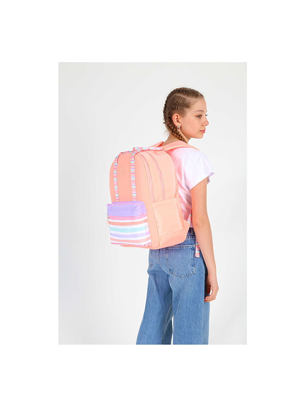 Renksiz Double Stripe Sırt Çantası Salmon K1766-5