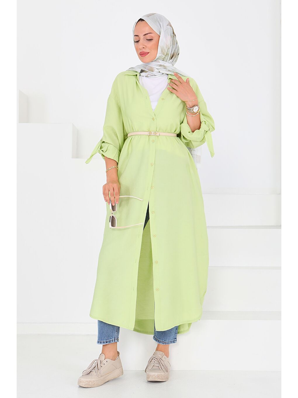 Yeşil Düğmeli Elbise Yesil - 27547-1