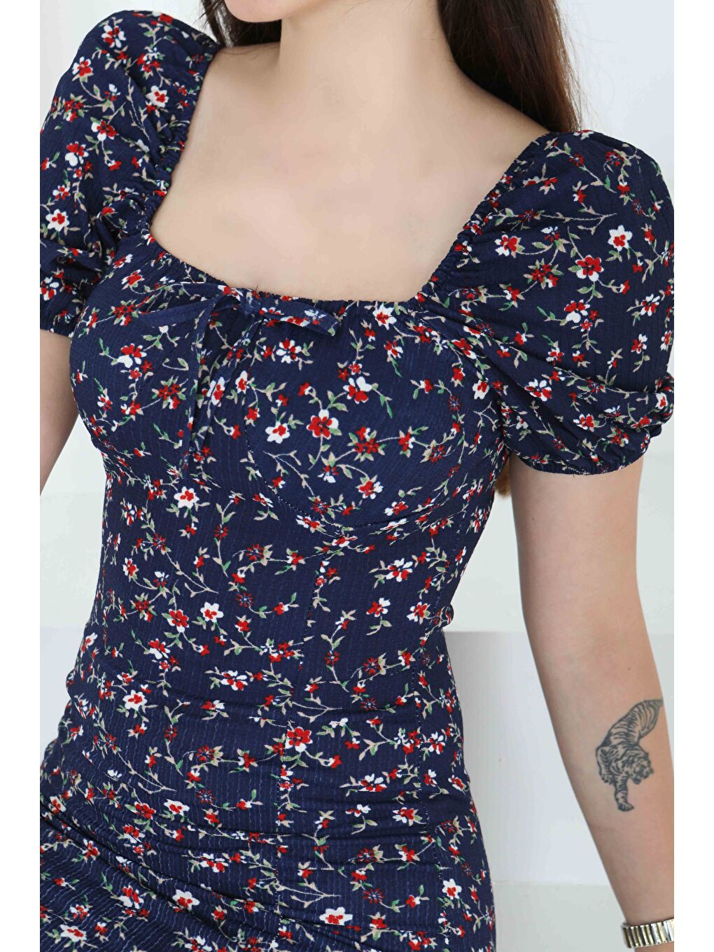 Prenses Kol Yırtmaçlı Elbise Lacivert - 27393-3