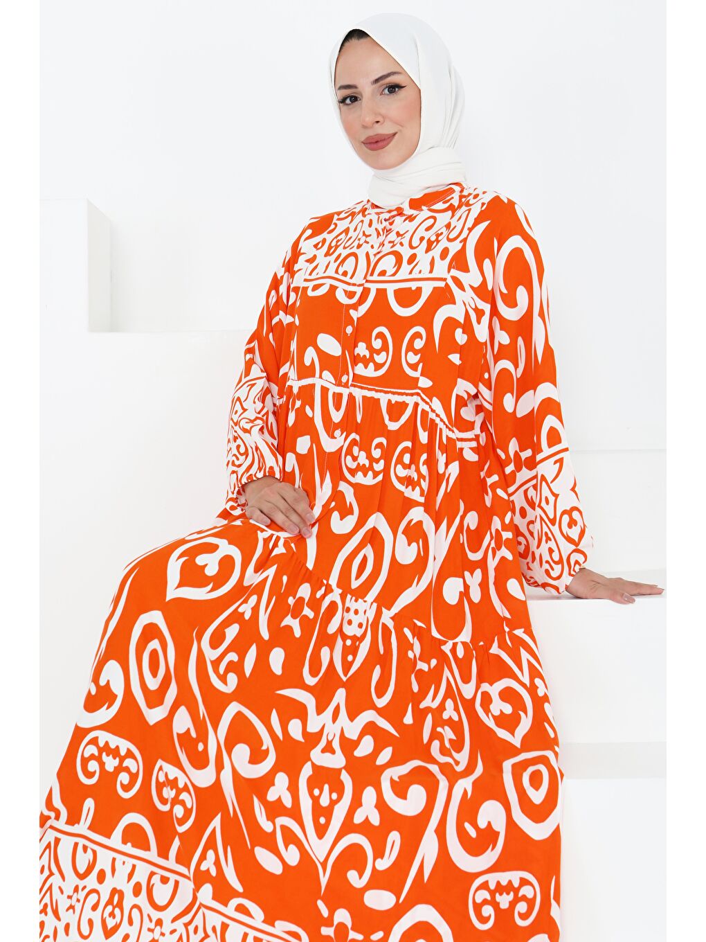 Turuncu Desenli Elbise Oranj - 27431
