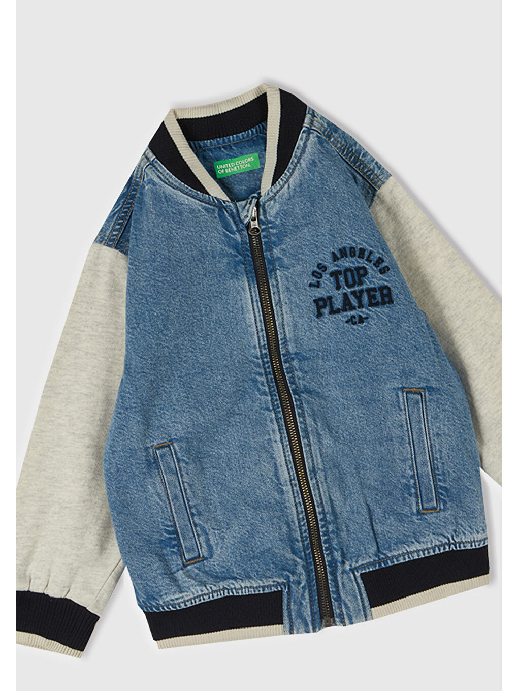 Mavi Erkek Çocuk Denim Önü Baskılı Denim Bomber Ceket-1