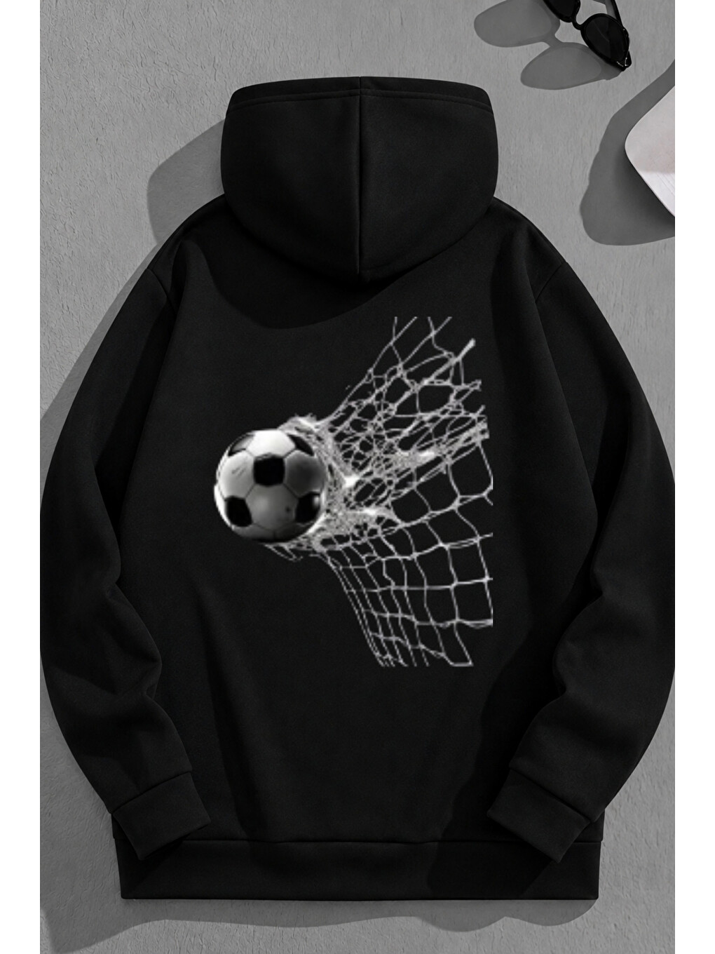 Unisex 3 İplik Pamuklu Siyah Gooool Bol Kalıp Sweatshirt Hoodie