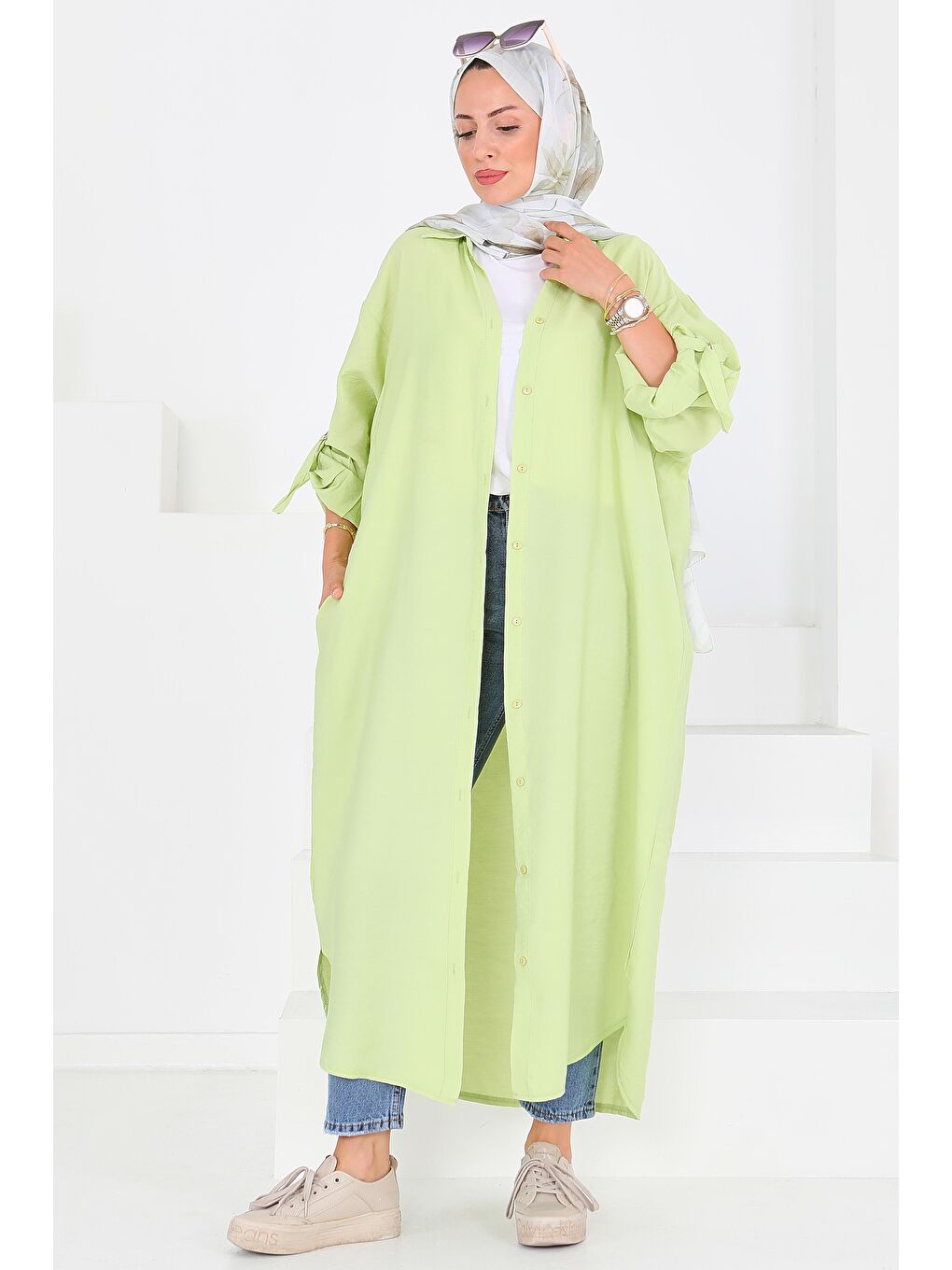 Yeşil Düğmeli Elbise Yesil - 27547-2