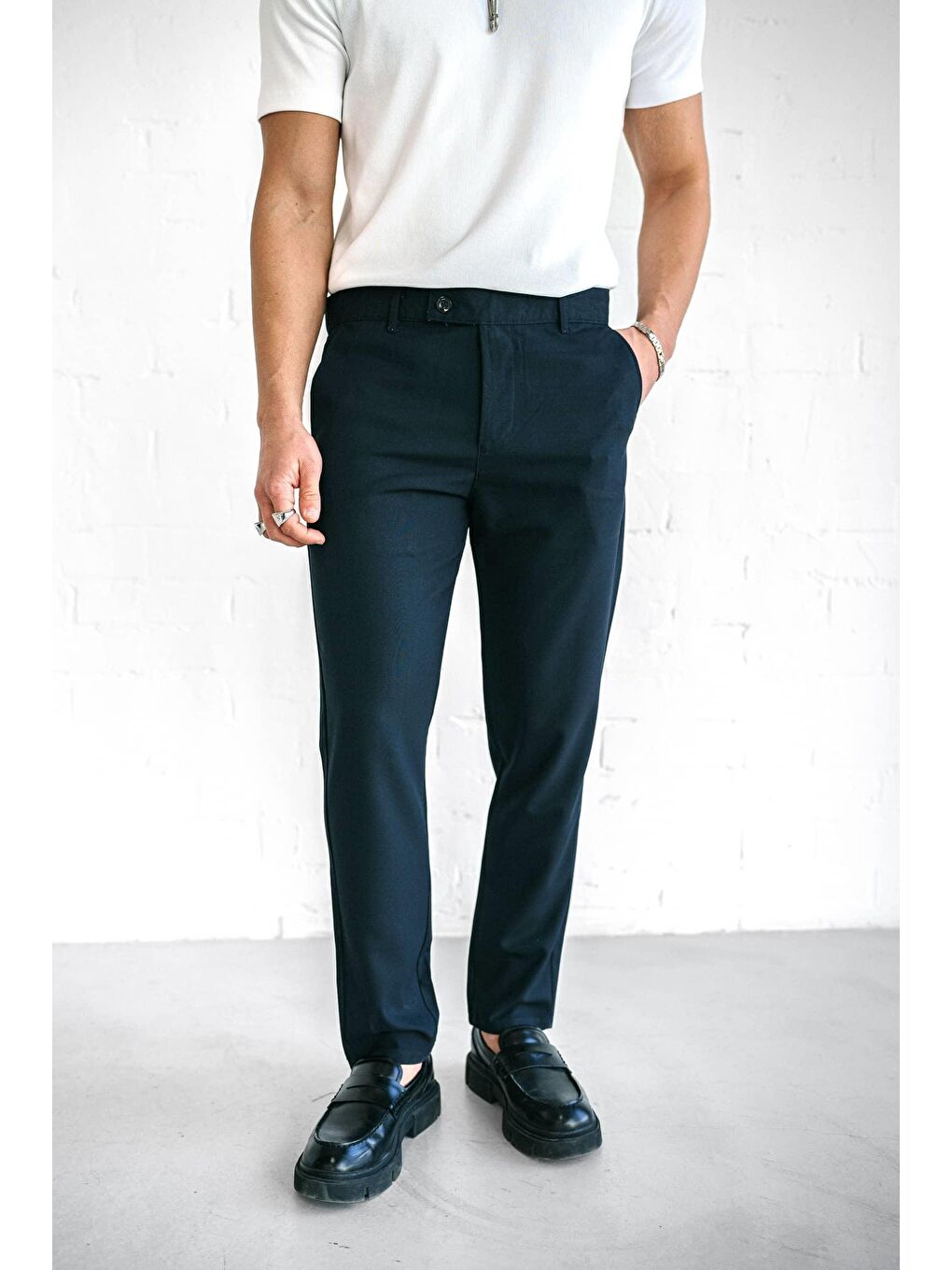 Kaliteli Esnek Elastanlı Bilek Boy Kumaş Erkek Pantolon Lacivert