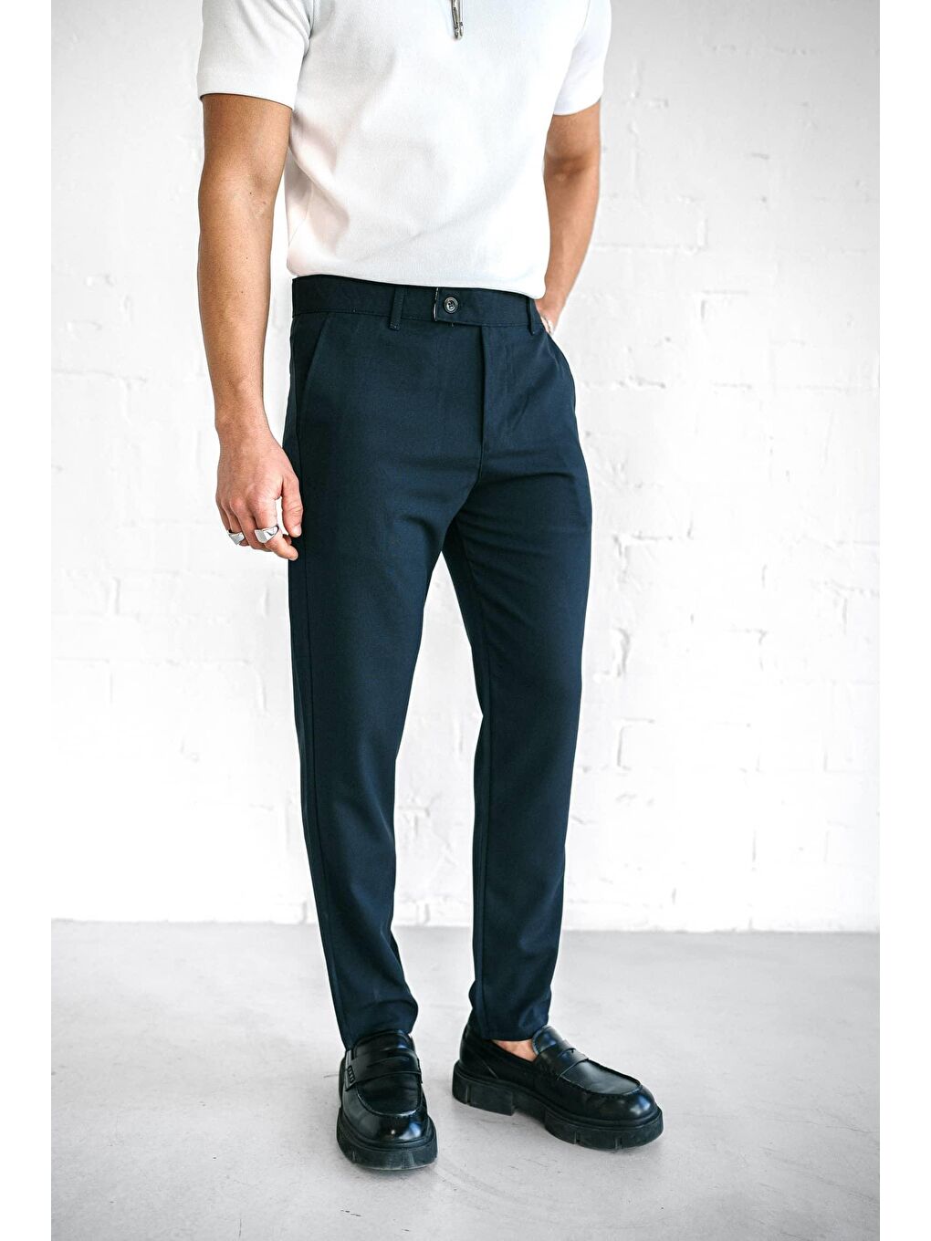 Kaliteli Esnek Elastanlı Bilek Boy Kumaş Erkek Pantolon Lacivert-1