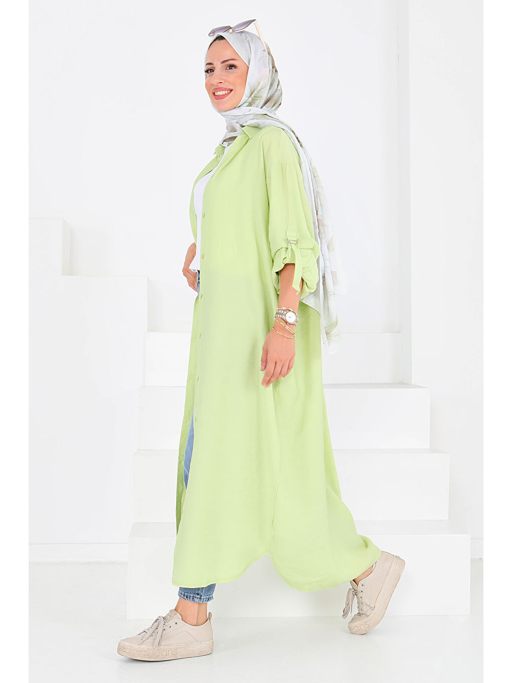 Yeşil Düğmeli Elbise Yesil - 27547-3