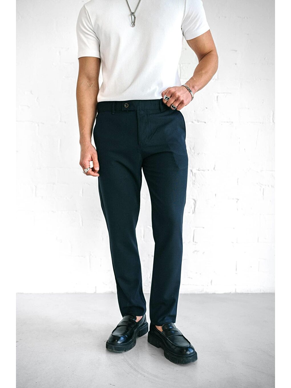 Kaliteli Esnek Elastanlı Bilek Boy Kumaş Erkek Pantolon Lacivert-2