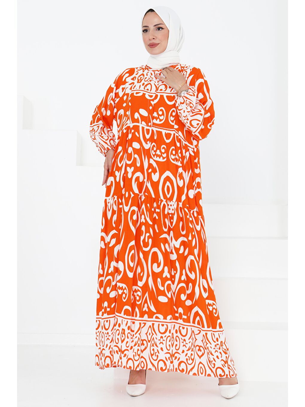 Turuncu Desenli Elbise Oranj - 27431-1