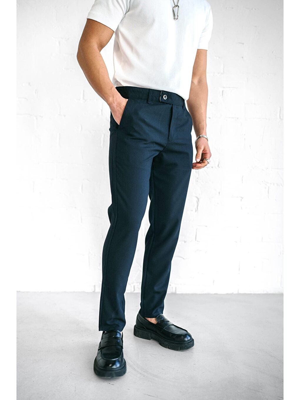 Kaliteli Esnek Elastanlı Bilek Boy Kumaş Erkek Pantolon Lacivert-3