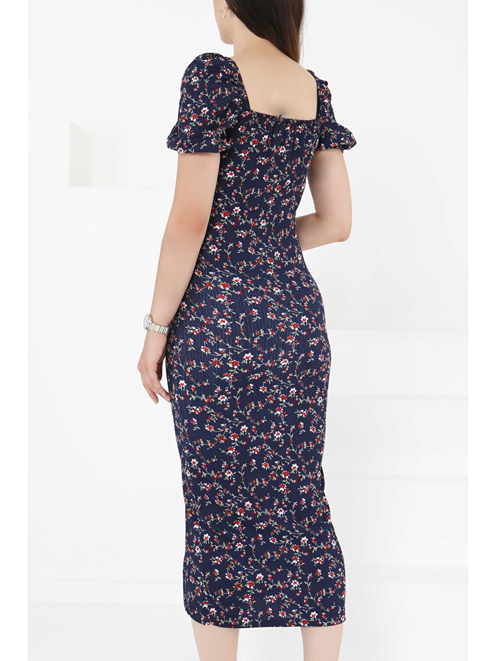 Prenses Kol Yırtmaçlı Elbise Lacivert - 27393-5