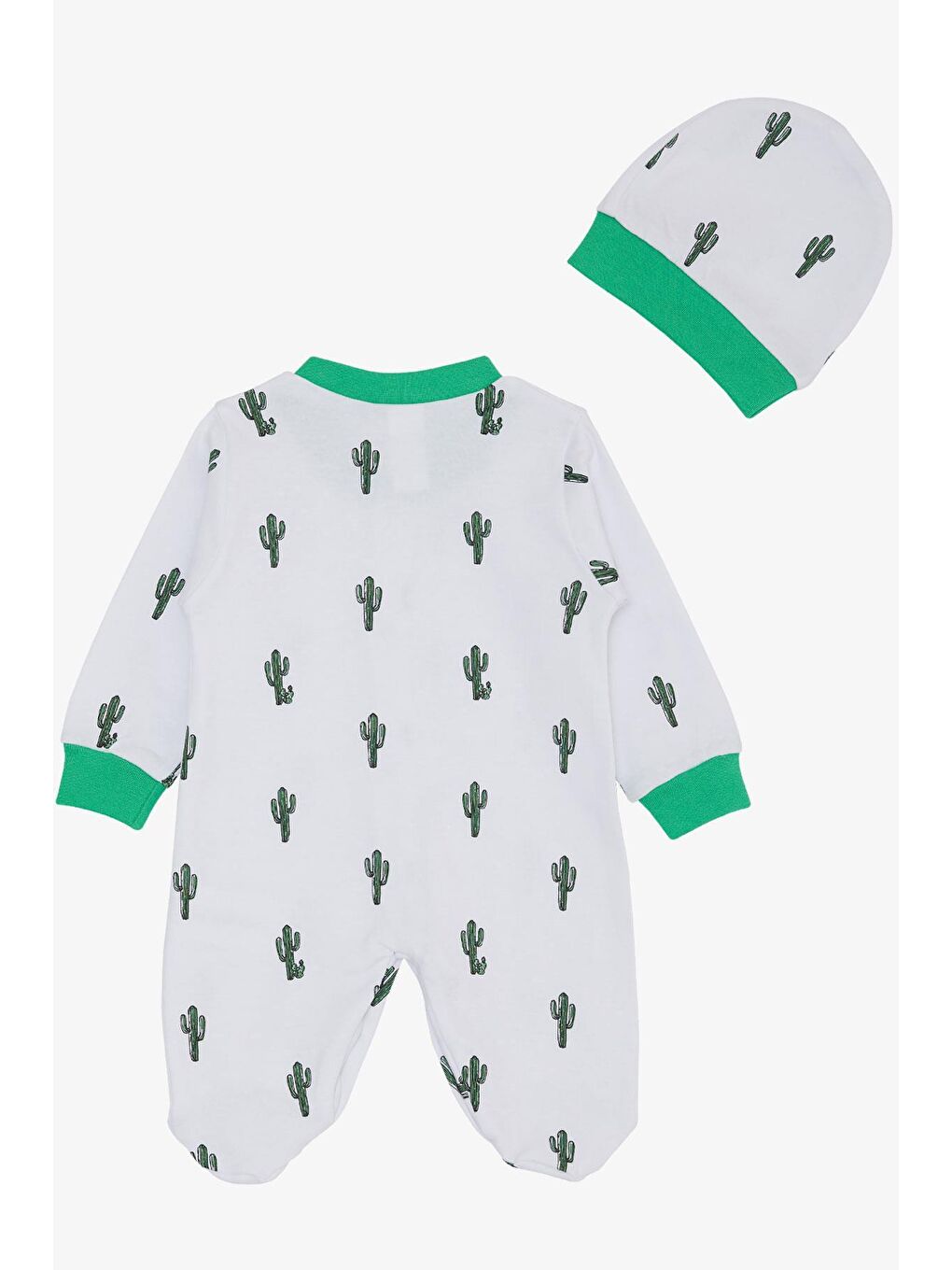 Erkek Bebek Patikli Tulum Kaktüs Desenli Beyaz (0-6 Ay)-1