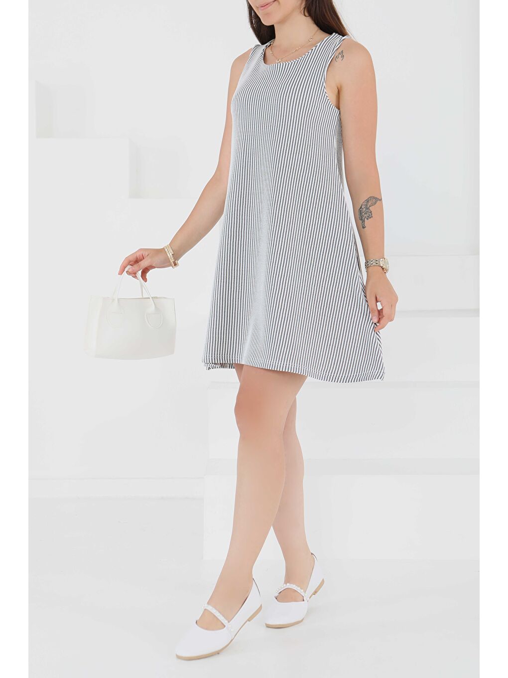 Su Yolu Fermuarlı Elbise Siyah - 27502-1