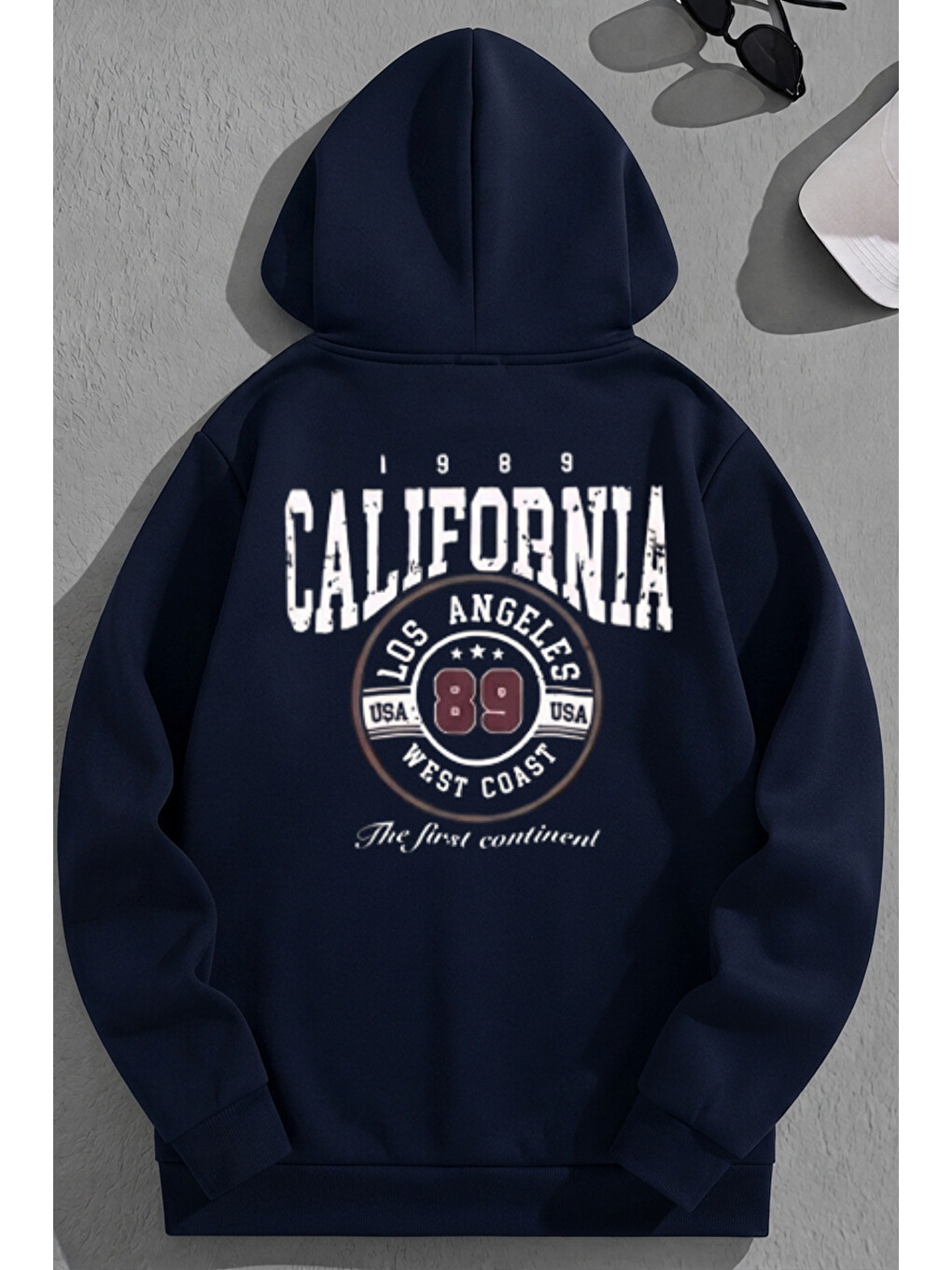 Unisex 3 İplik Pamuklu Lacivert Calif89 Bol Kalıp Sweatshirt Hoodie
