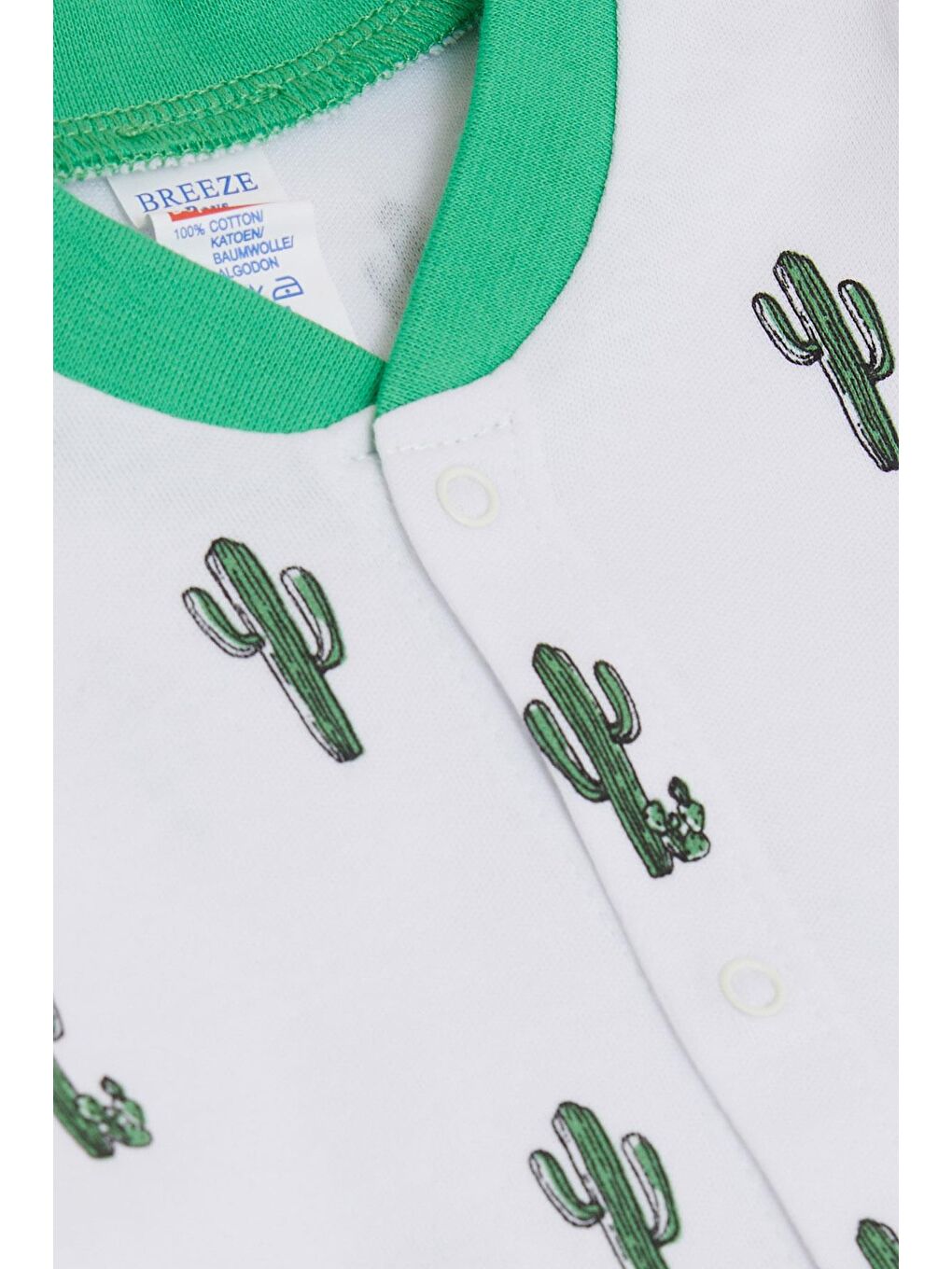 Erkek Bebek Patikli Tulum Kaktüs Desenli Beyaz (0-6 Ay)-2