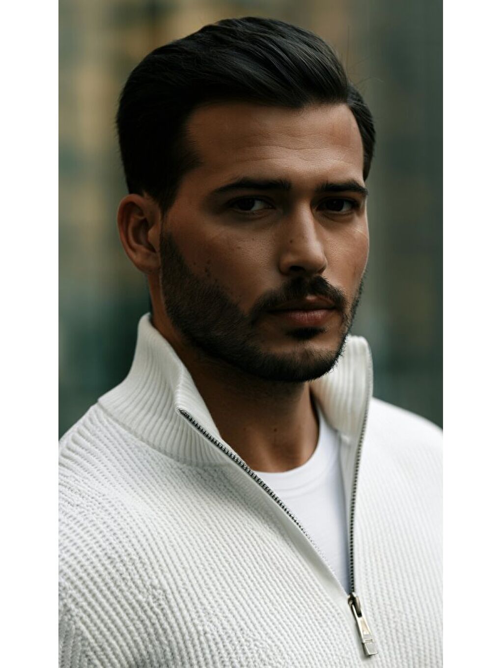 Beyaz Erkek Balıkçı Zip Yaka Uzun Kollu Triko-1