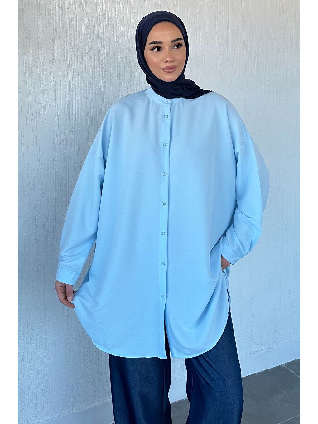 Mavi Hakim Yaka Basic Tesettür Tunik-1