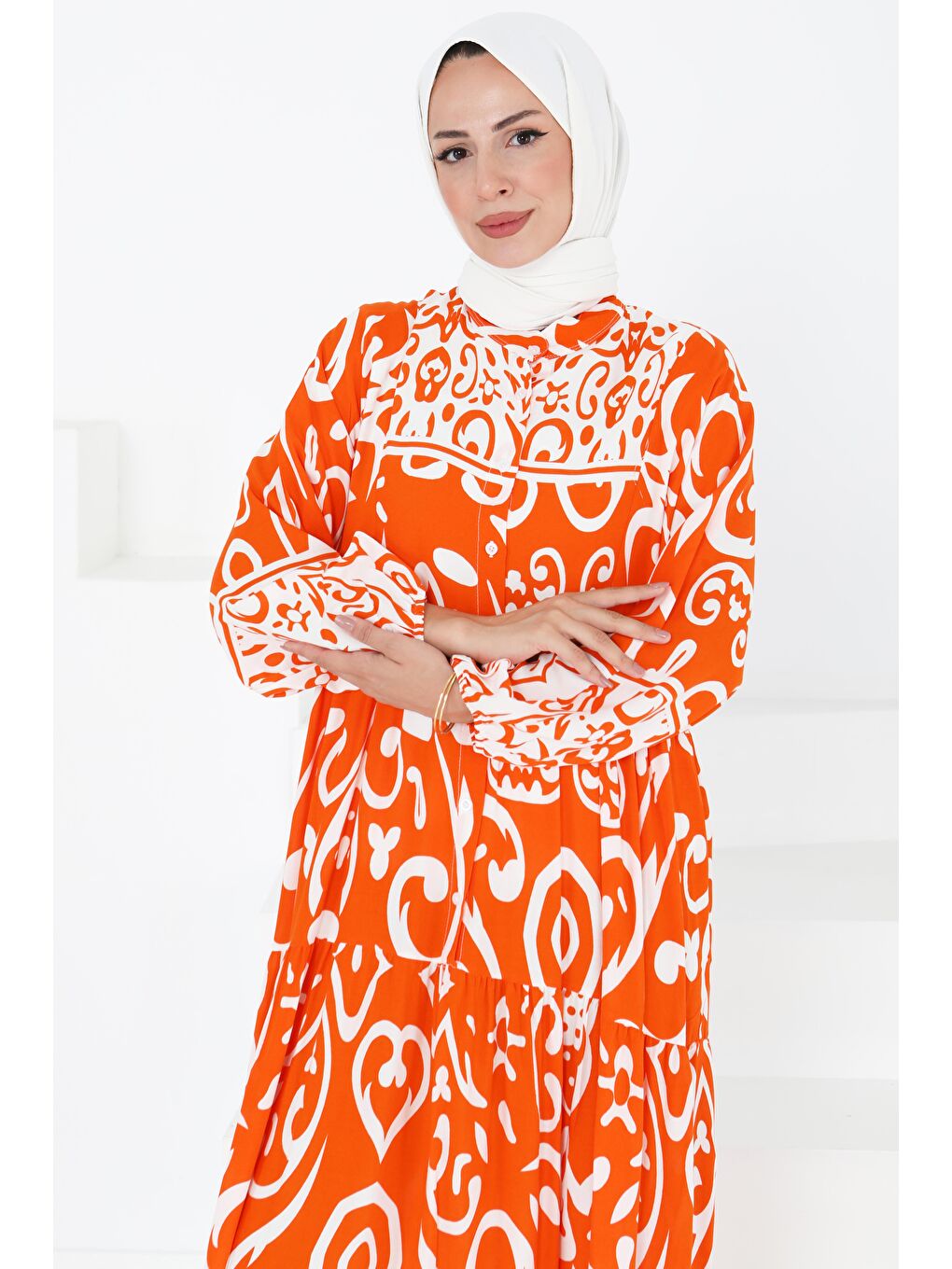 Turuncu Desenli Elbise Oranj - 27431-2
