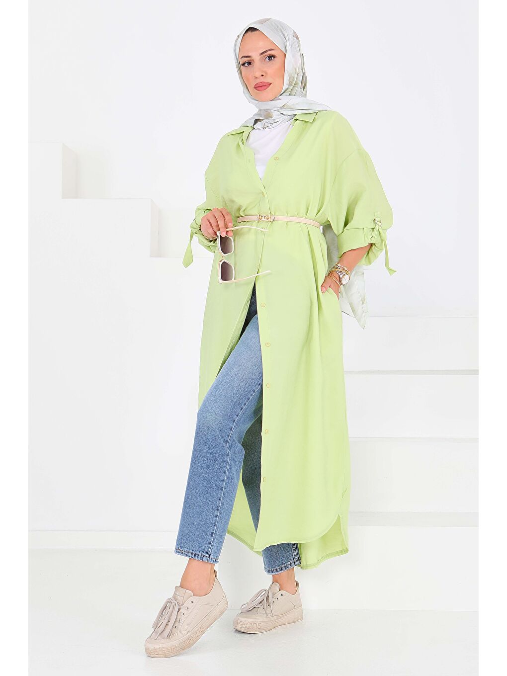 Yeşil Düğmeli Elbise Yesil - 27547-5