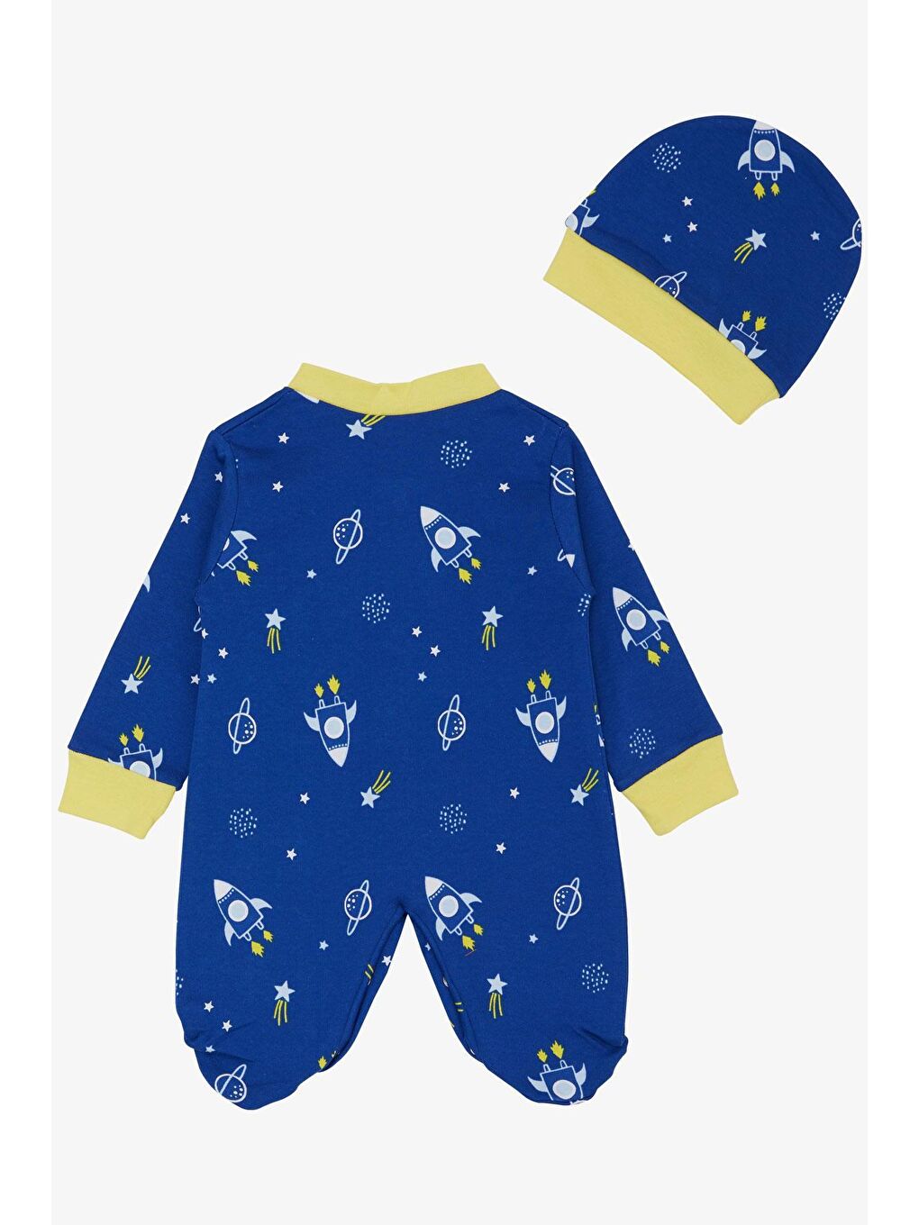 Erkek Bebek Patikli Tulum Uzay Temalı Yıldız Desenli Saks Mavisi (0-6 Ay)-1