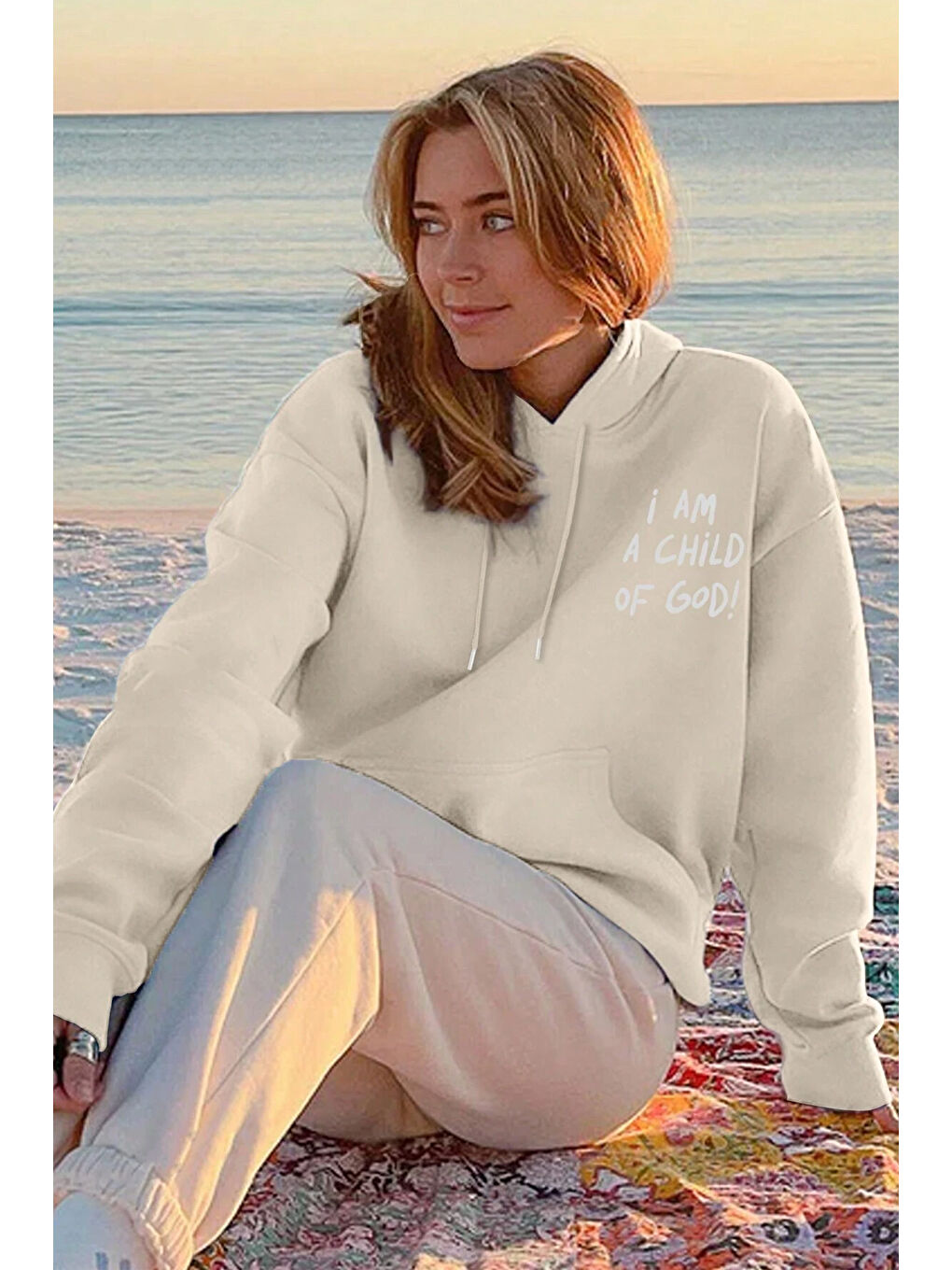 uyguntarz Bej Sırt Baskılı Oversize Sweatshirt - 2