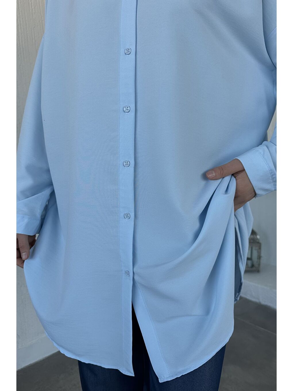 Mavi Hakim Yaka Basic Tesettür Tunik-3