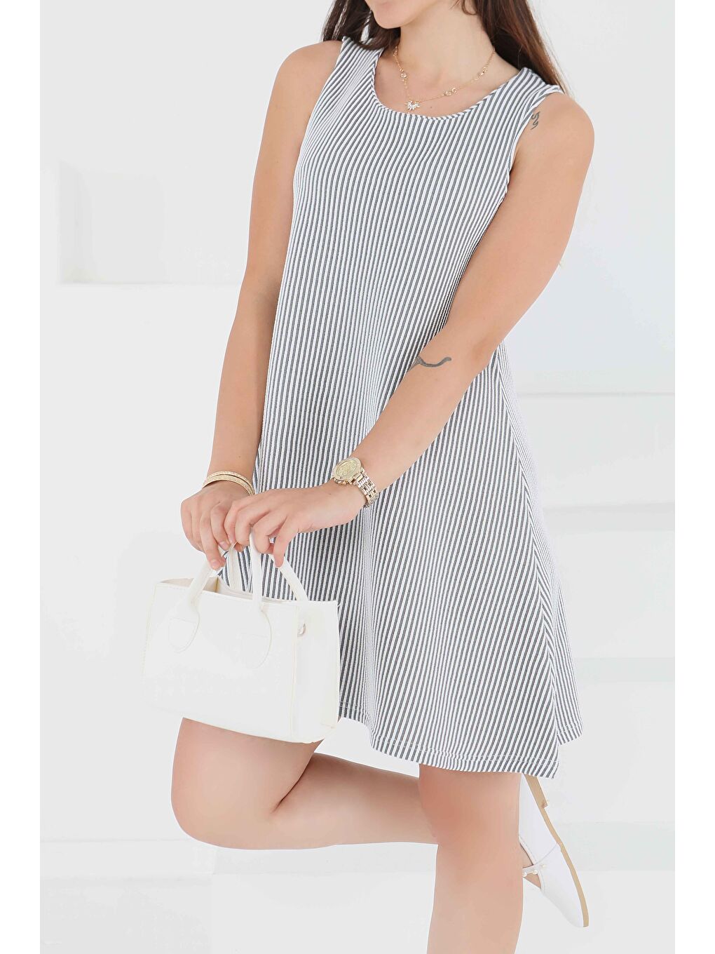 Su Yolu Fermuarlı Elbise Siyah - 27502-3