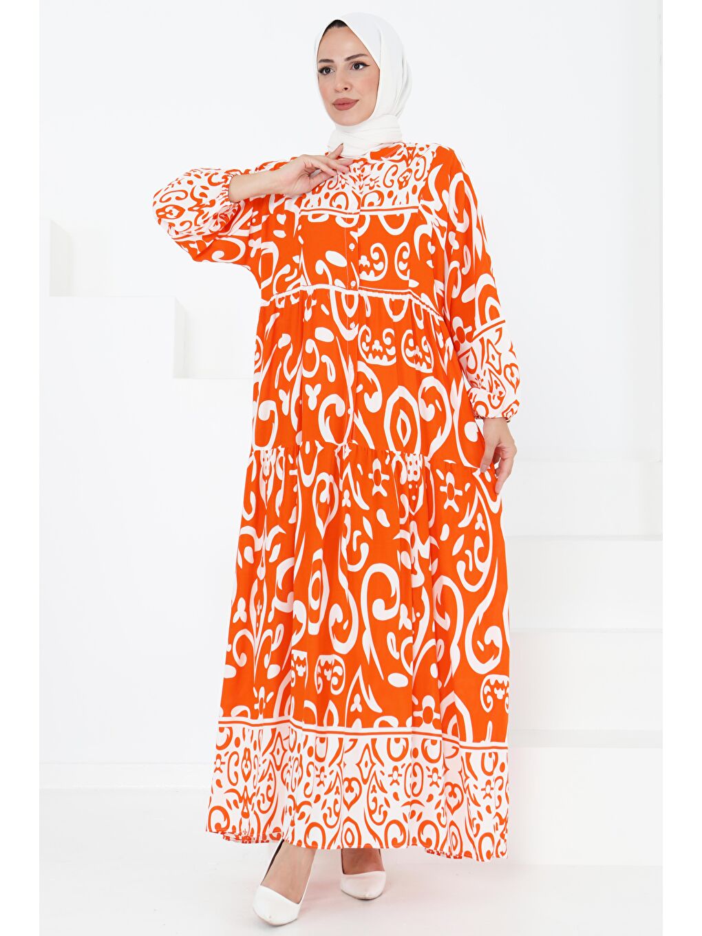 Turuncu Desenli Elbise Oranj - 27431-3