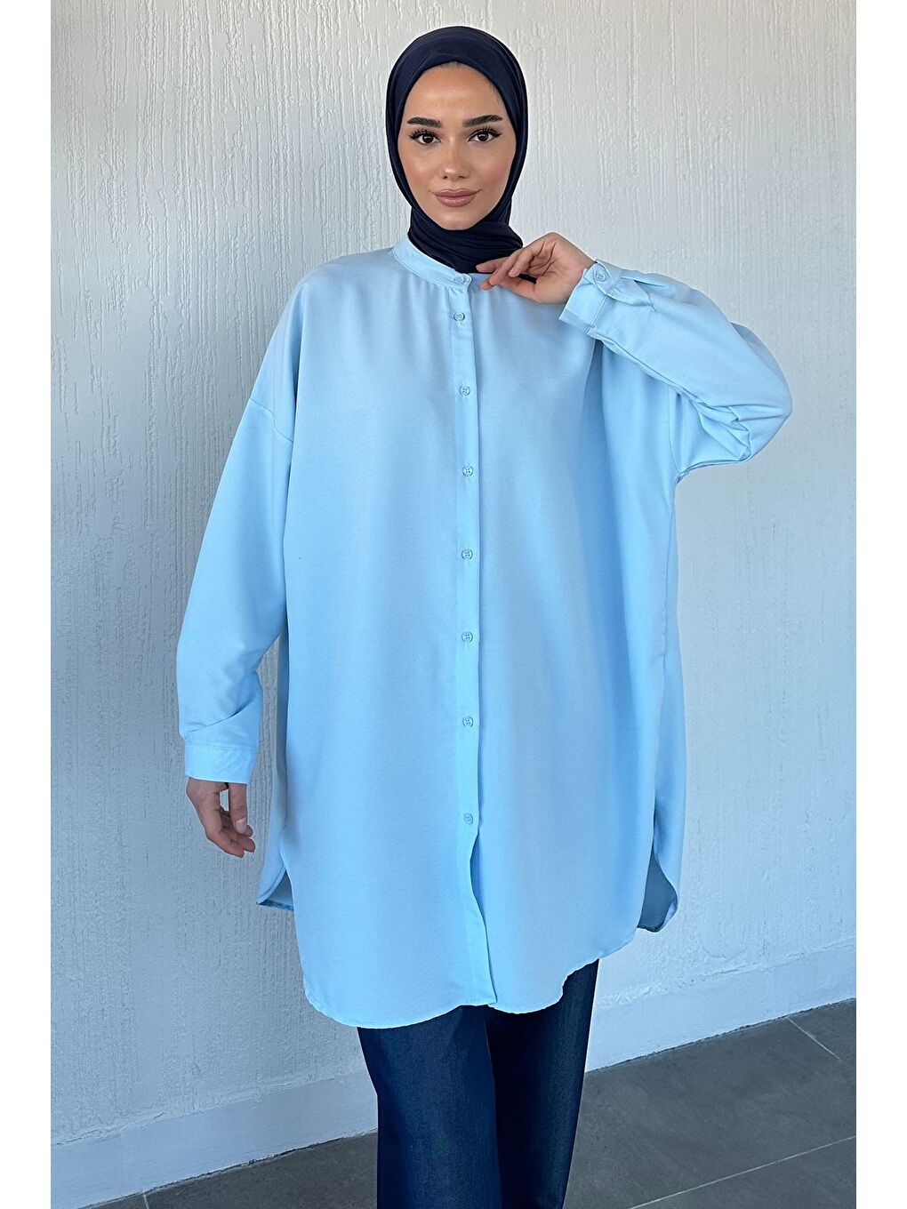Mavi Hakim Yaka Basic Tesettür Tunik-4
