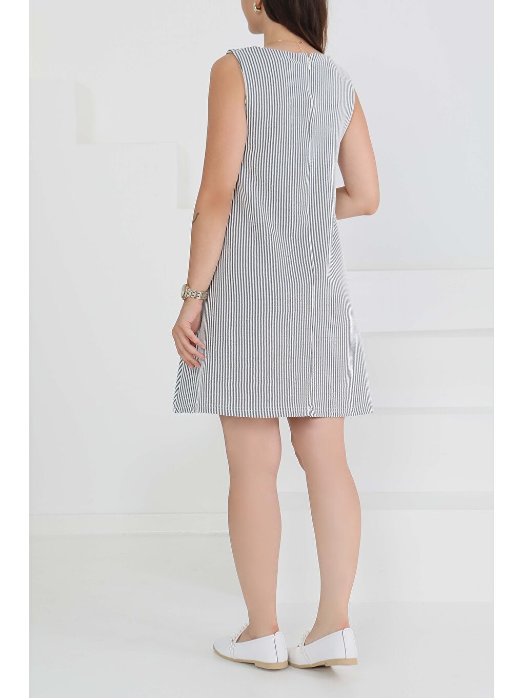 Su Yolu Fermuarlı Elbise Siyah - 27502-4