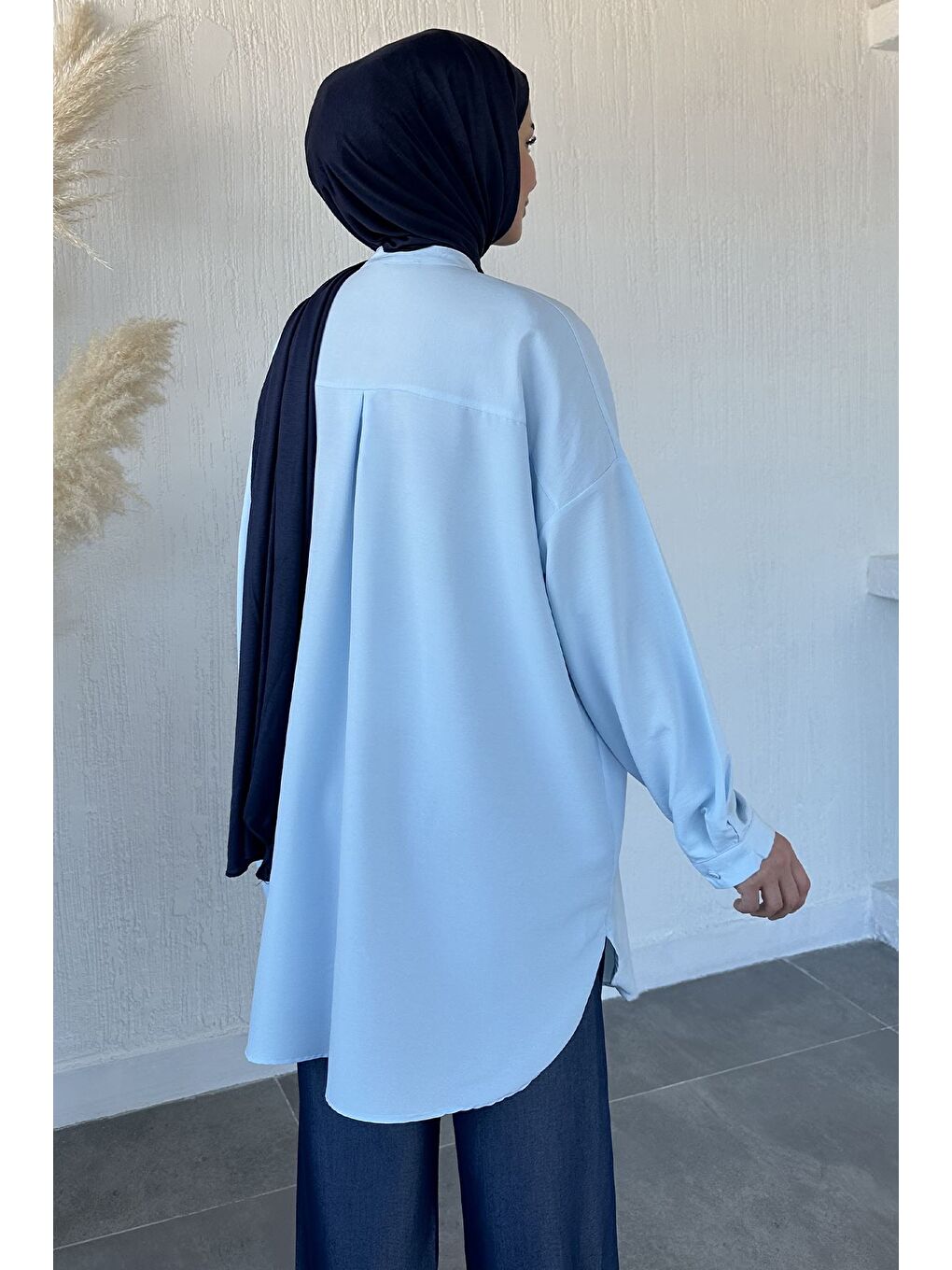 Mavi Hakim Yaka Basic Tesettür Tunik-6