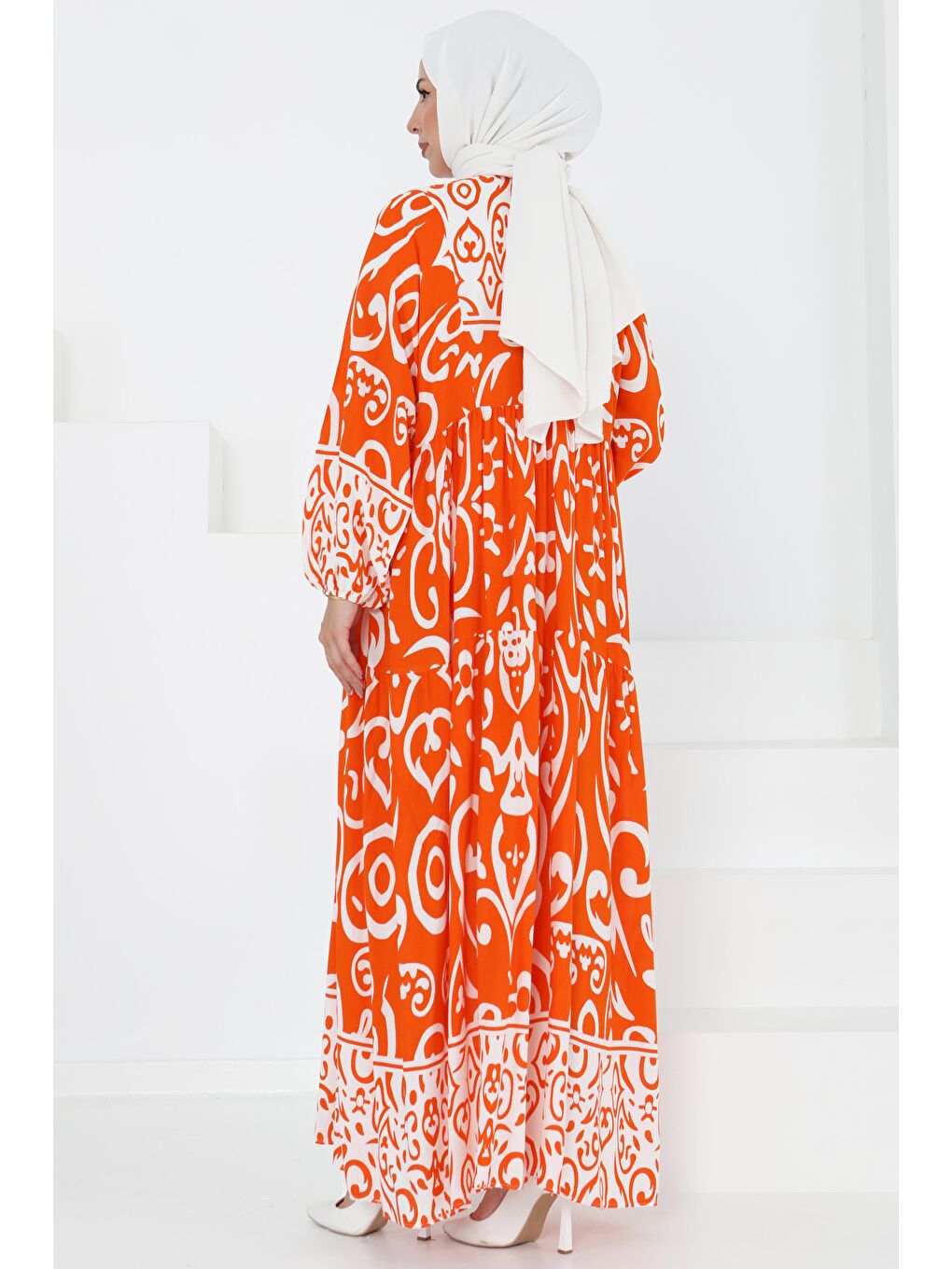 Turuncu Desenli Elbise Oranj - 27431-4