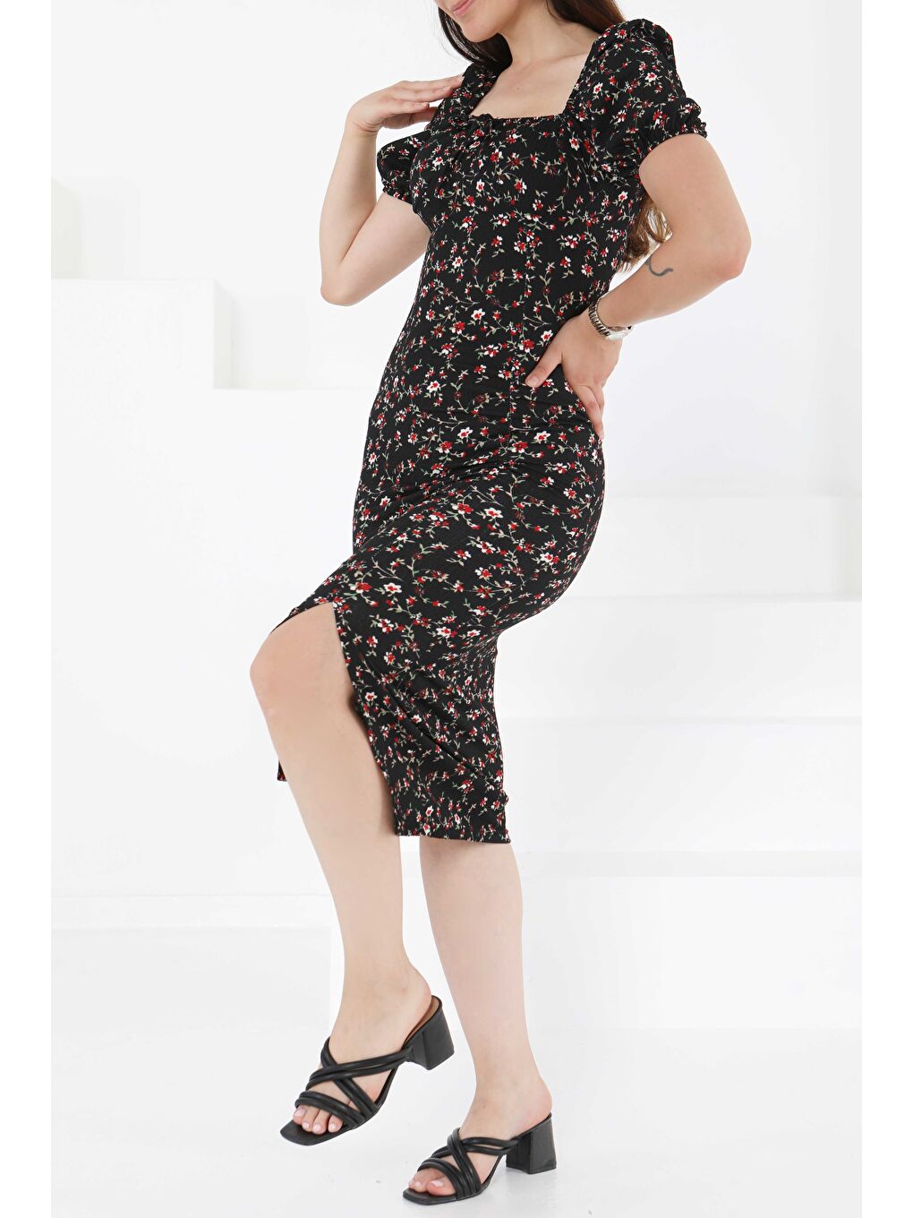 Prenses Kol Yırtmaçlı Elbise Siyah - 27393