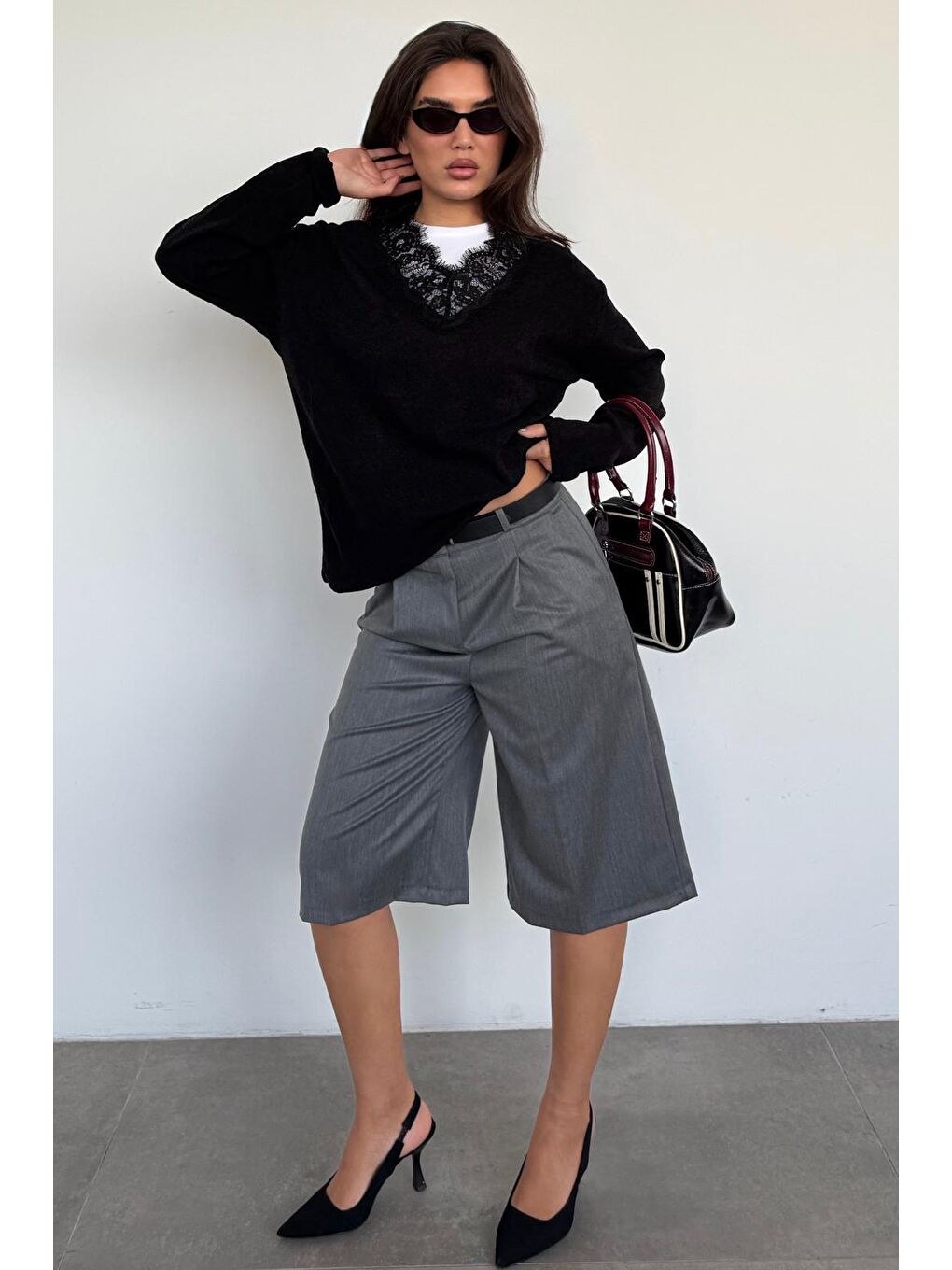 Antrasit %100 Pamuklu Cepli Kumaş Bermuda Şort Mg2640