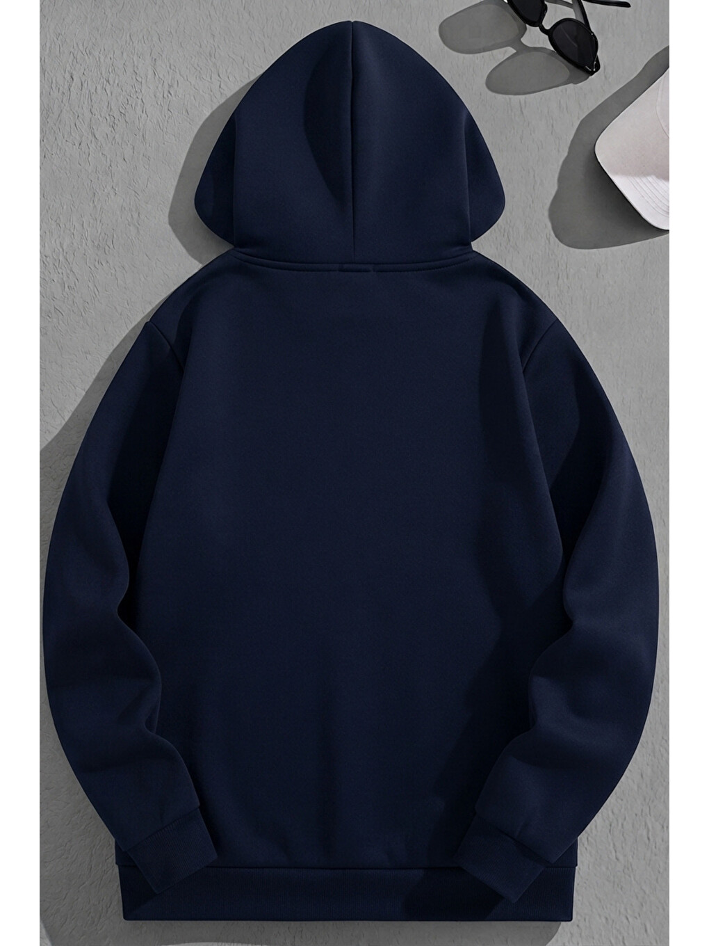 Unisex 3 İplik Pamuklu Lacivert Goldheart Bol Kalıp Sweatshirt Hoodie-1