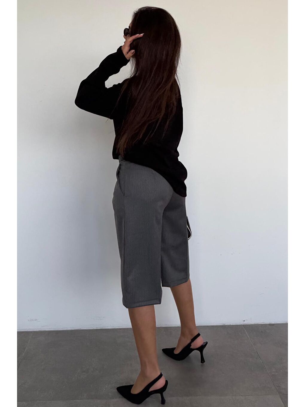 Antrasit %100 Pamuklu Cepli Kumaş Bermuda Şort Mg2640-2