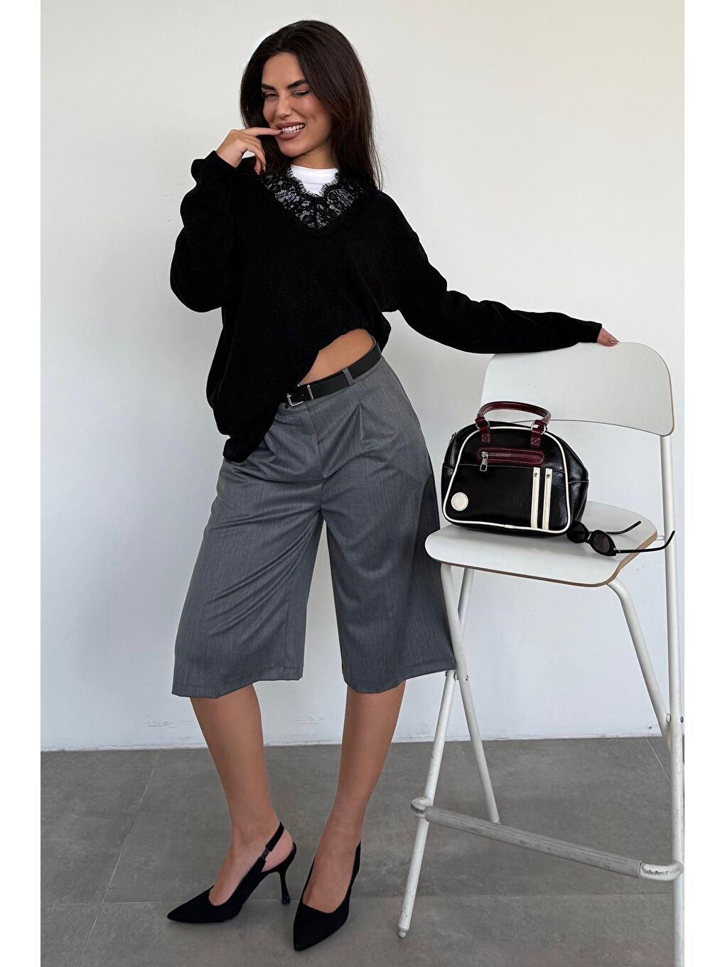 Antrasit %100 Pamuklu Cepli Kumaş Bermuda Şort Mg2640-3