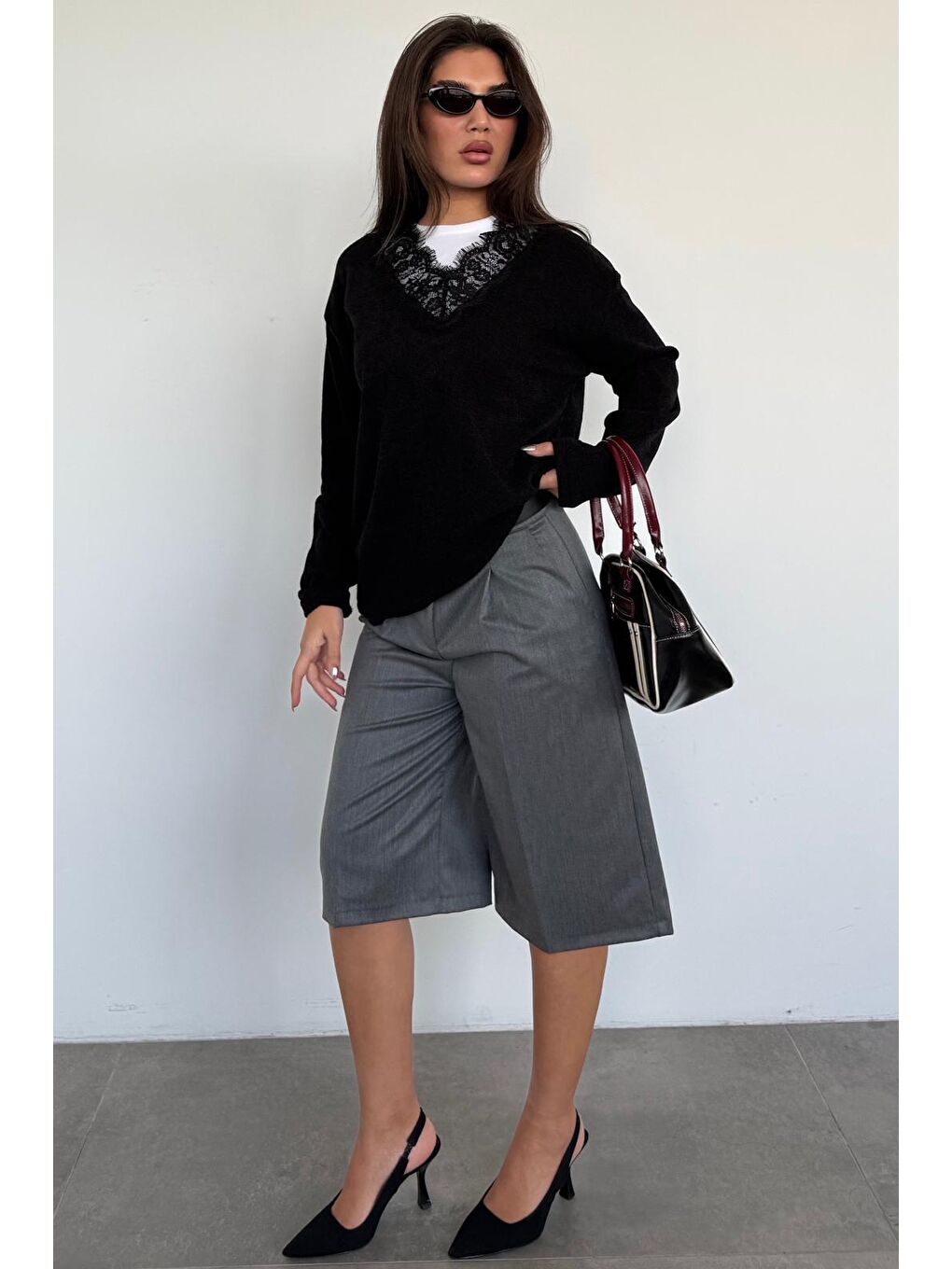 Antrasit %100 Pamuklu Cepli Kumaş Bermuda Şort Mg2640-4