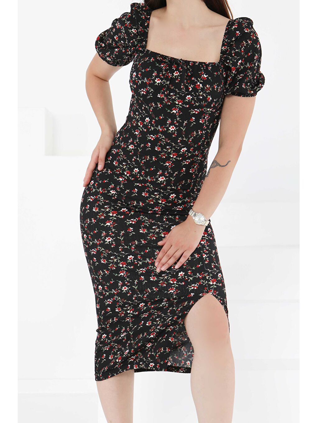 Prenses Kol Yırtmaçlı Elbise Siyah - 27393-3