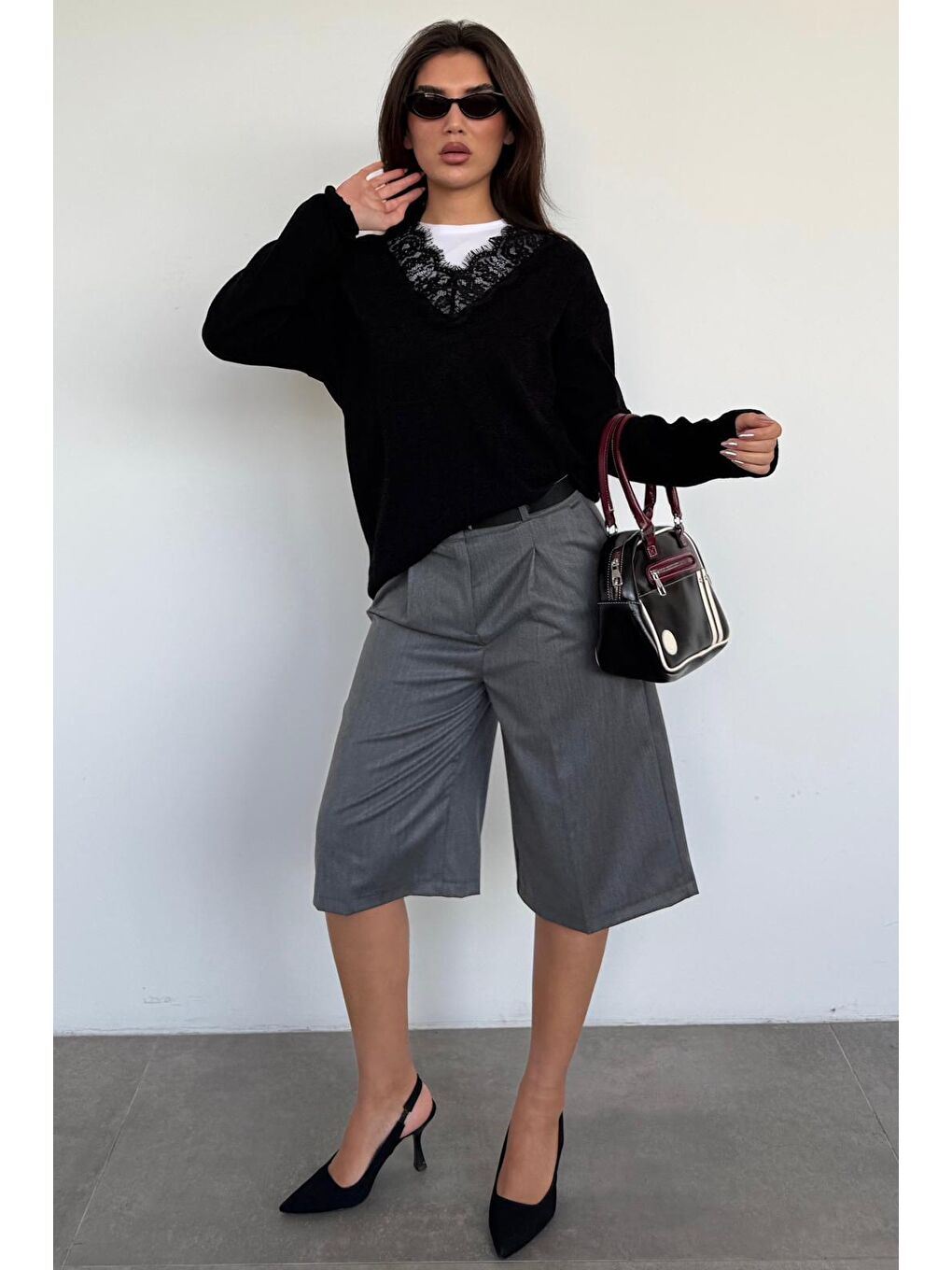 Antrasit %100 Pamuklu Cepli Kumaş Bermuda Şort Mg2640-5