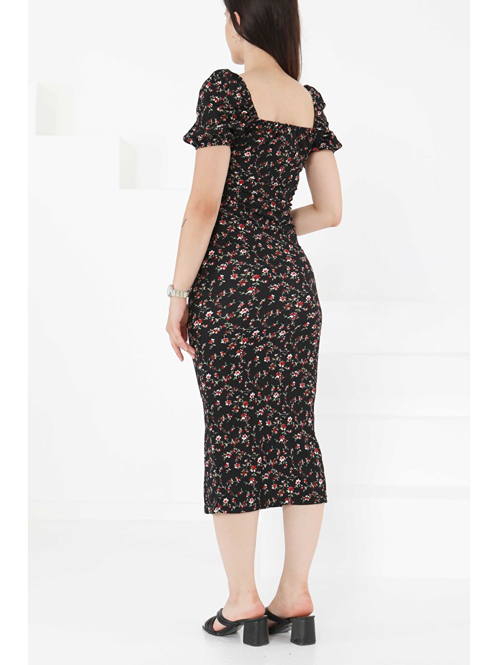 Prenses Kol Yırtmaçlı Elbise Siyah - 27393-4