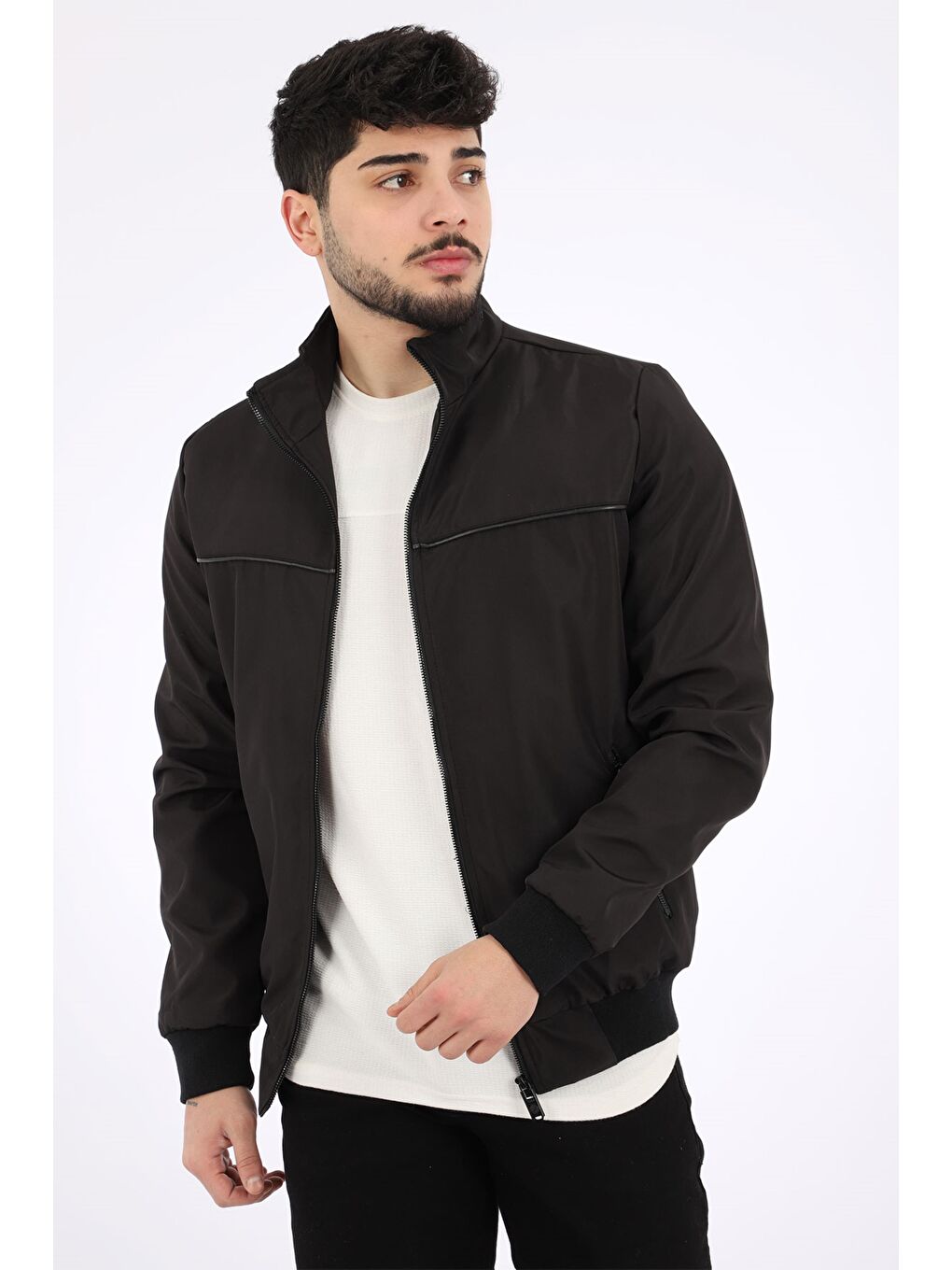 Siyah Bondit Ense Fermuarlı Mevsimlik Mont PLDP 2906