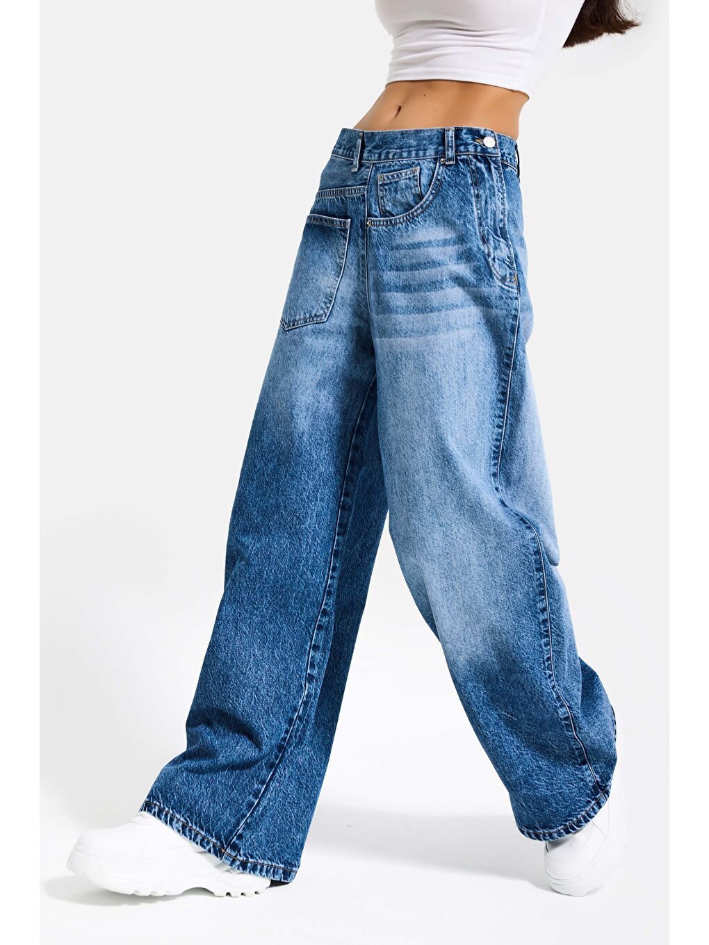 Kadın Mavi Renk 4s6-4 Mega Baggy Fit Ön Arka Detay Tasarım Denim Jean-2