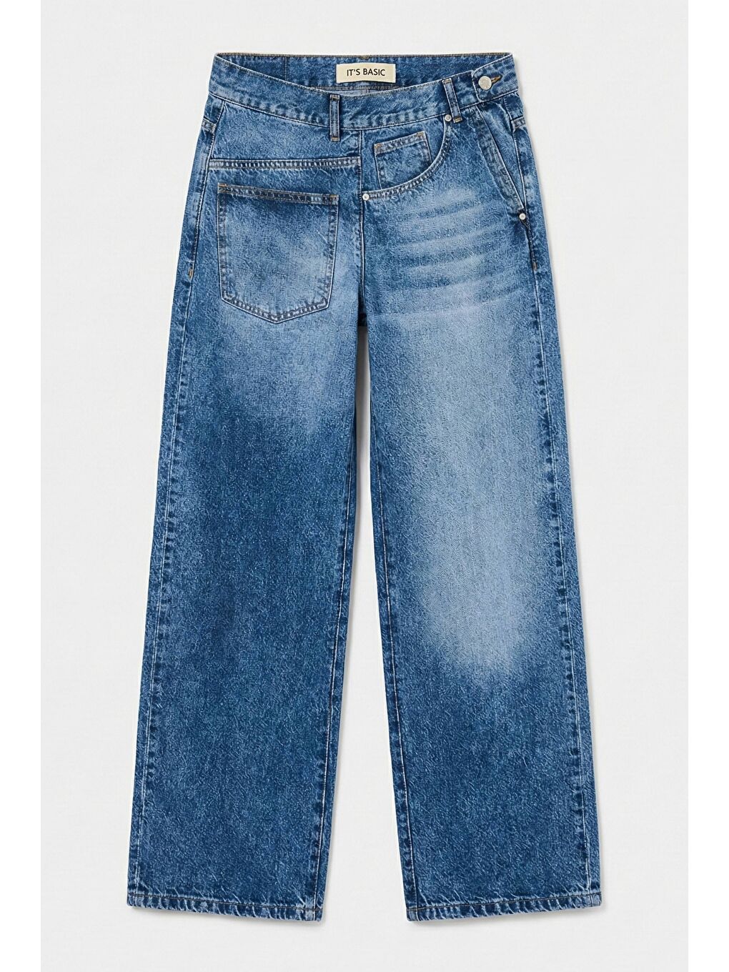 Kadın Mavi Renk 4s6-4 Mega Baggy Fit Ön Arka Detay Tasarım Denim Jean-3