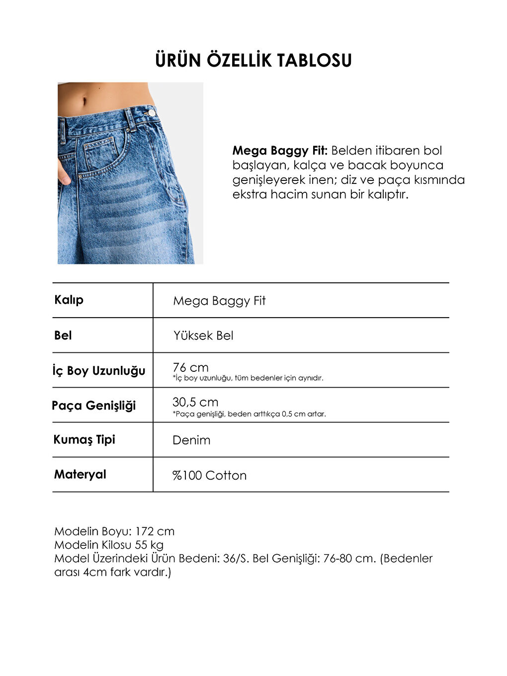 Kadın Mavi Renk 4s6-4 Mega Baggy Fit Ön Arka Detay Tasarım Denim Jean-4