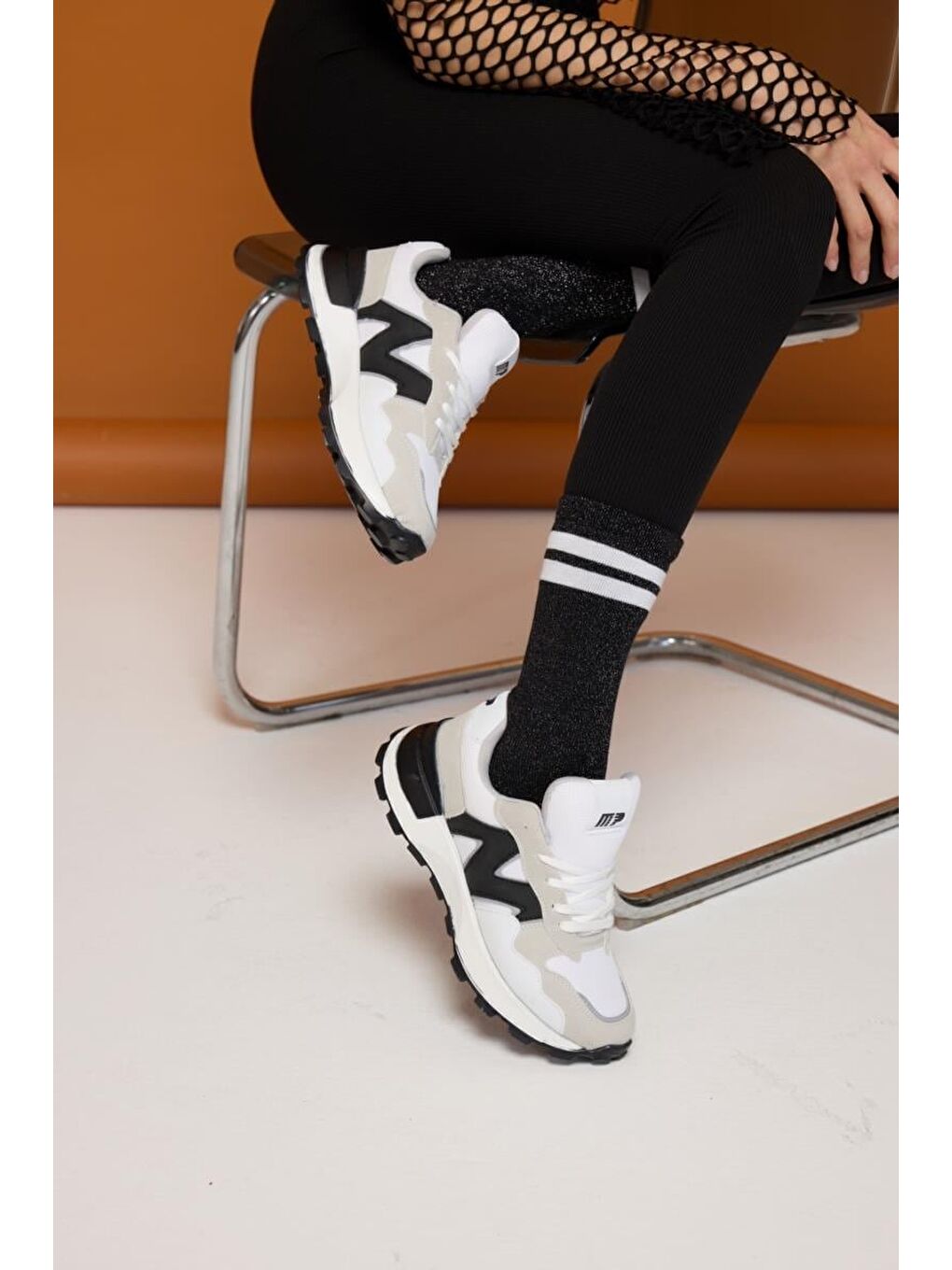 M.P Kadın Sneaker - Beyaz-Siyah, Konforlu - 2