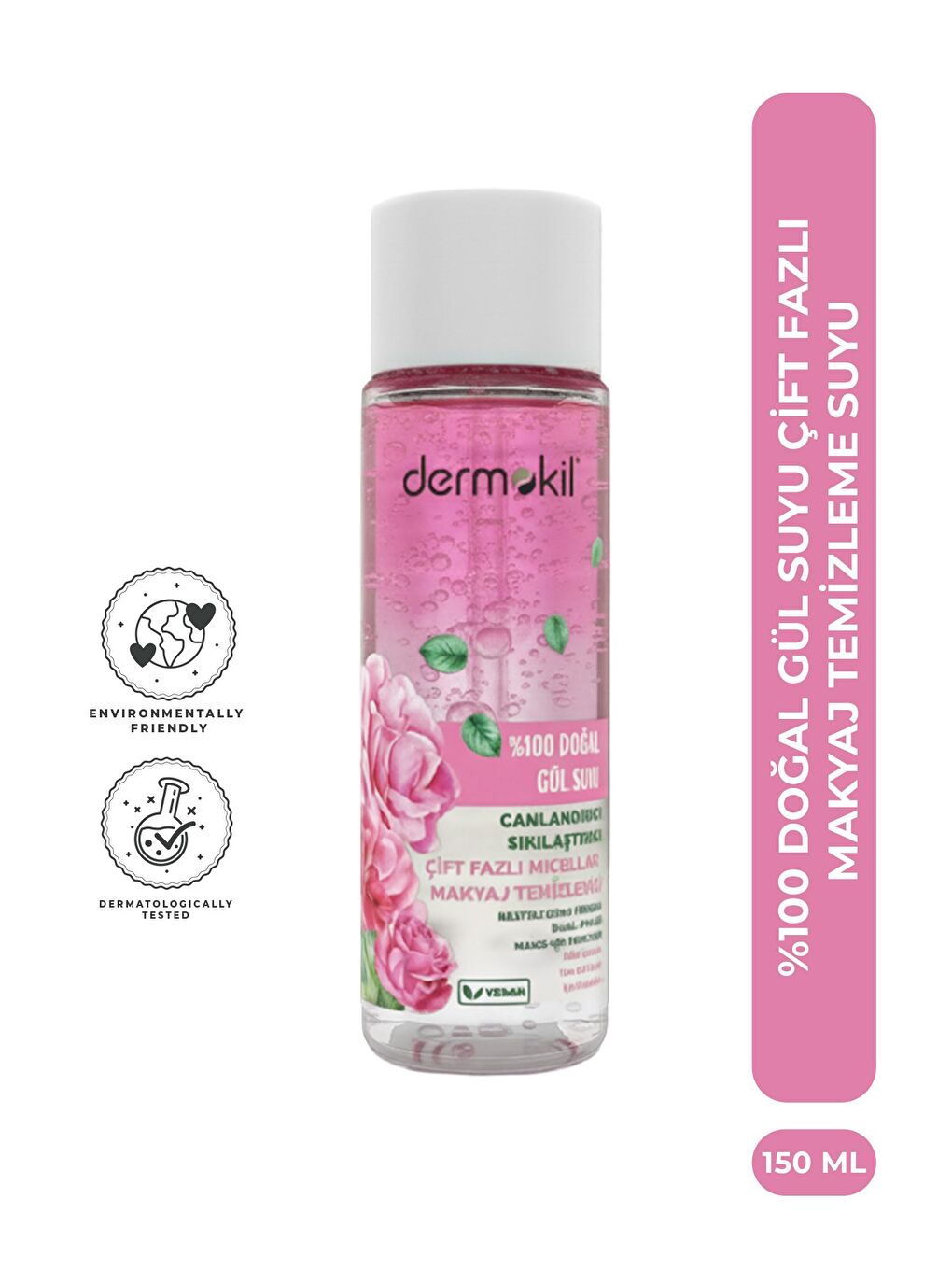 %100 Doğal Gül Suyu Çift Fazlı Makyaj Temizleyici 150 ml