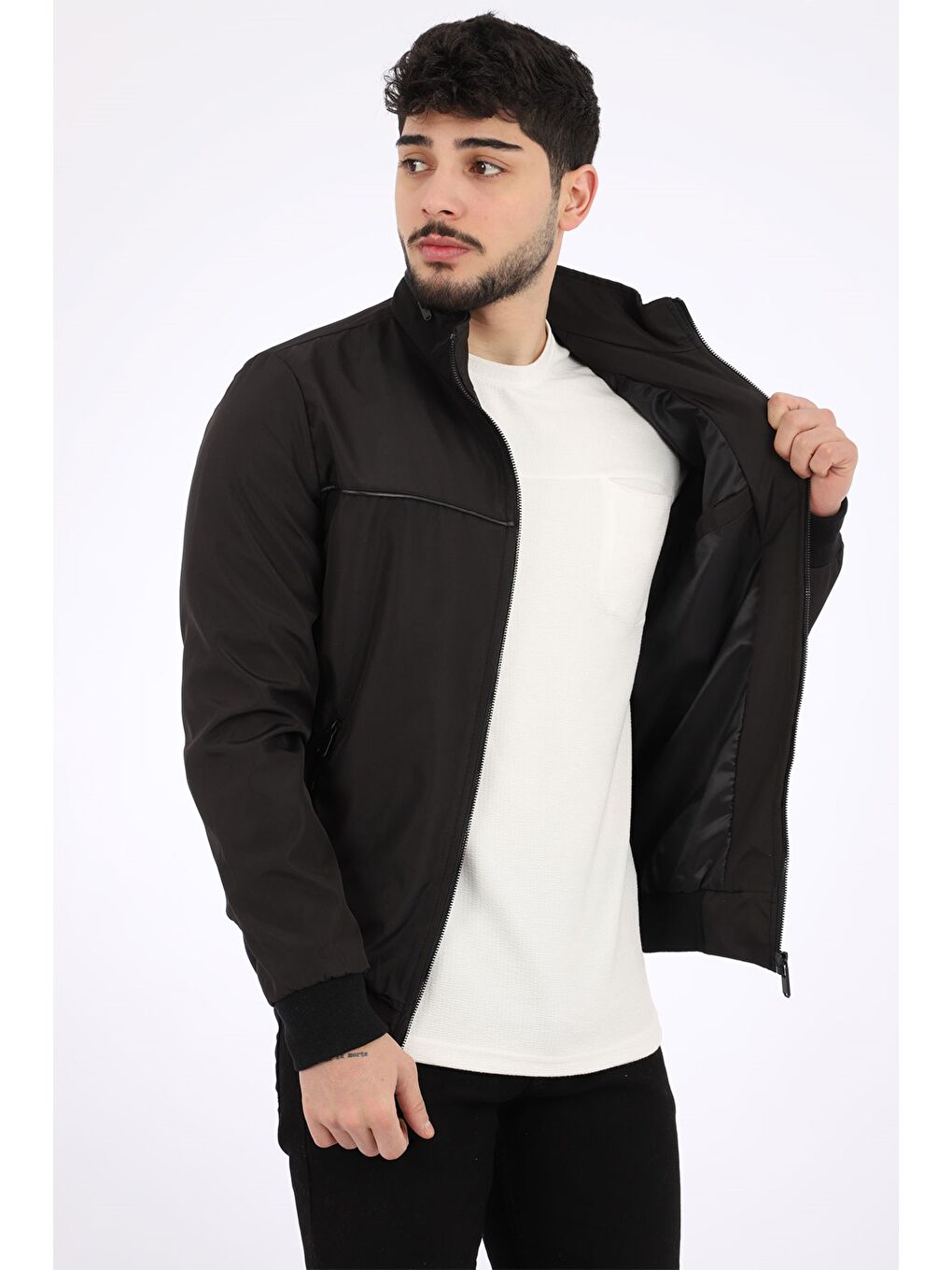 Siyah Bondit Ense Fermuarlı Mevsimlik Mont PLDP 2906-1