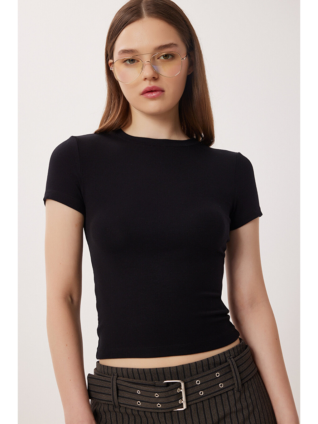 Siyah 2’li Paket Bisiklet Yaka Basic Örme T-shirt SİYAH KEMİK LDZ0066-2